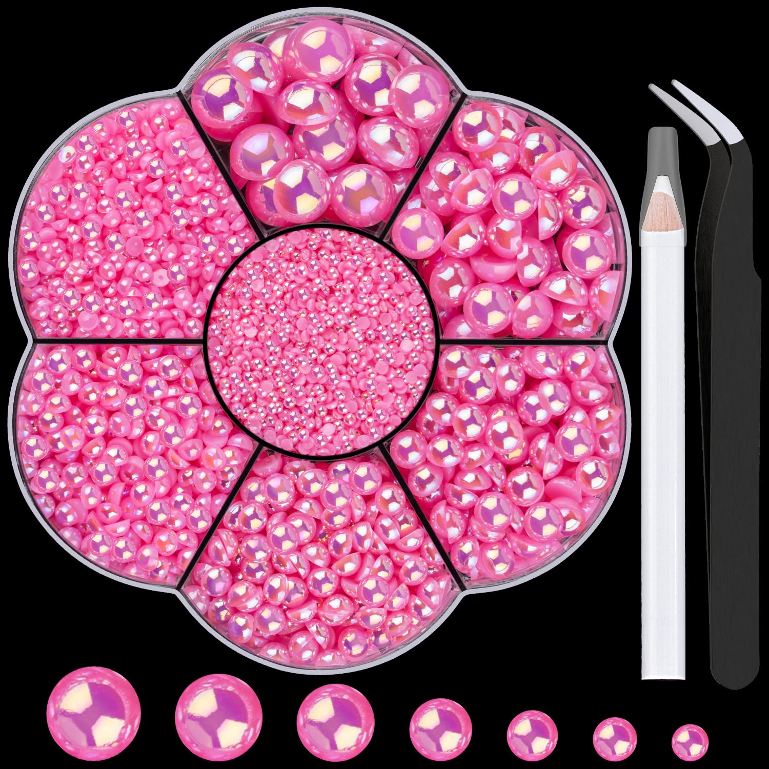 BELLEBOOST 5600pcs ABS Round Flat Back Beige Pearls Kit with Pickup Tools for Nail Art, Face, Body Decorations