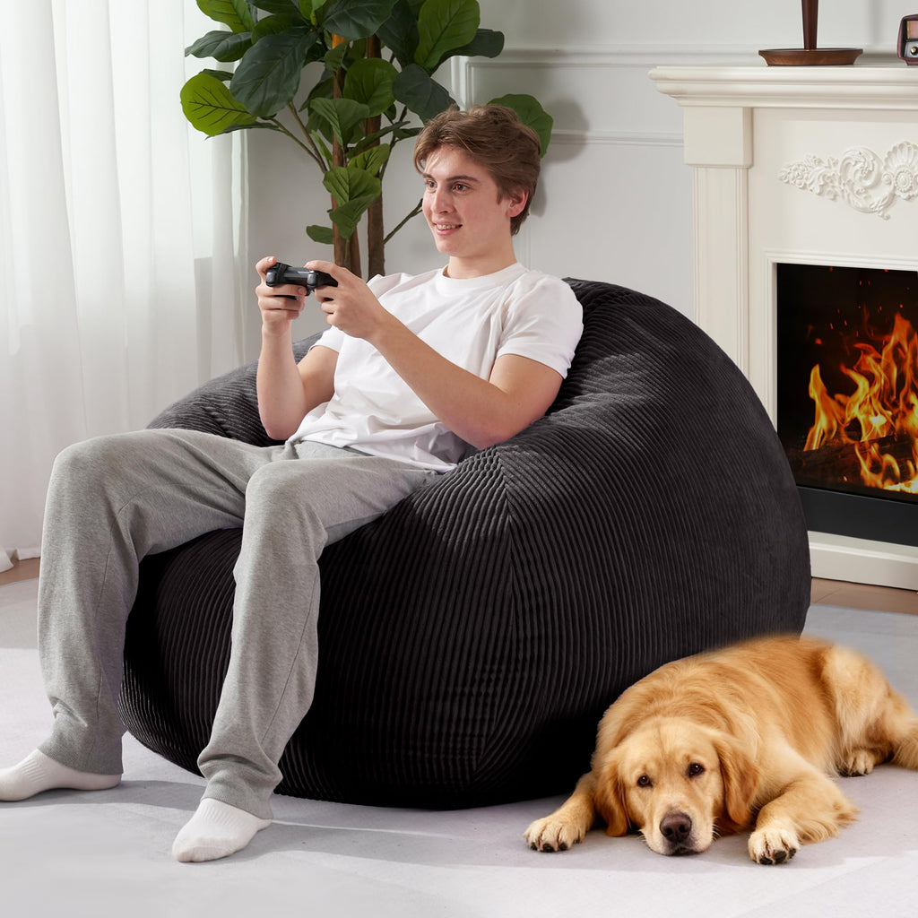 Homguava Bean Bag Chair,Teardrop Bean Bags Small Beanbag Chair with Memory Foam Filled and Ultra Soft Corduroy Cover for Living Room, Bedroom (Black 2FT)