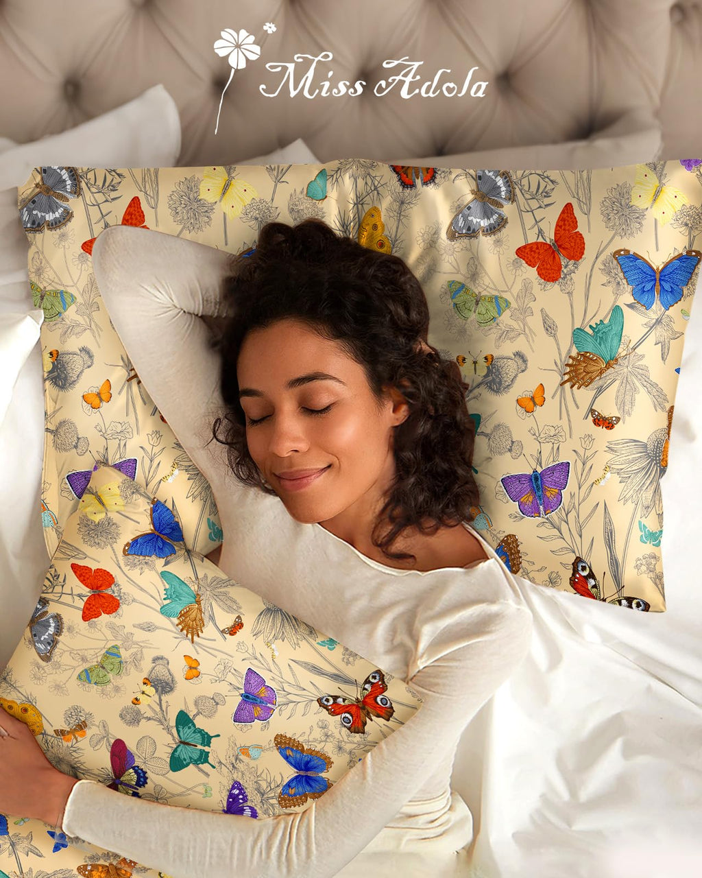 Miss Adola 2 Pack Mulberry Silk Pillowcase for Hair and Skin - Standard Size 20 x 26 Inches with Hidden Zipper Beige Flower 19 Momme Soft Sleeping Silk Pillow Case for Women, Moms