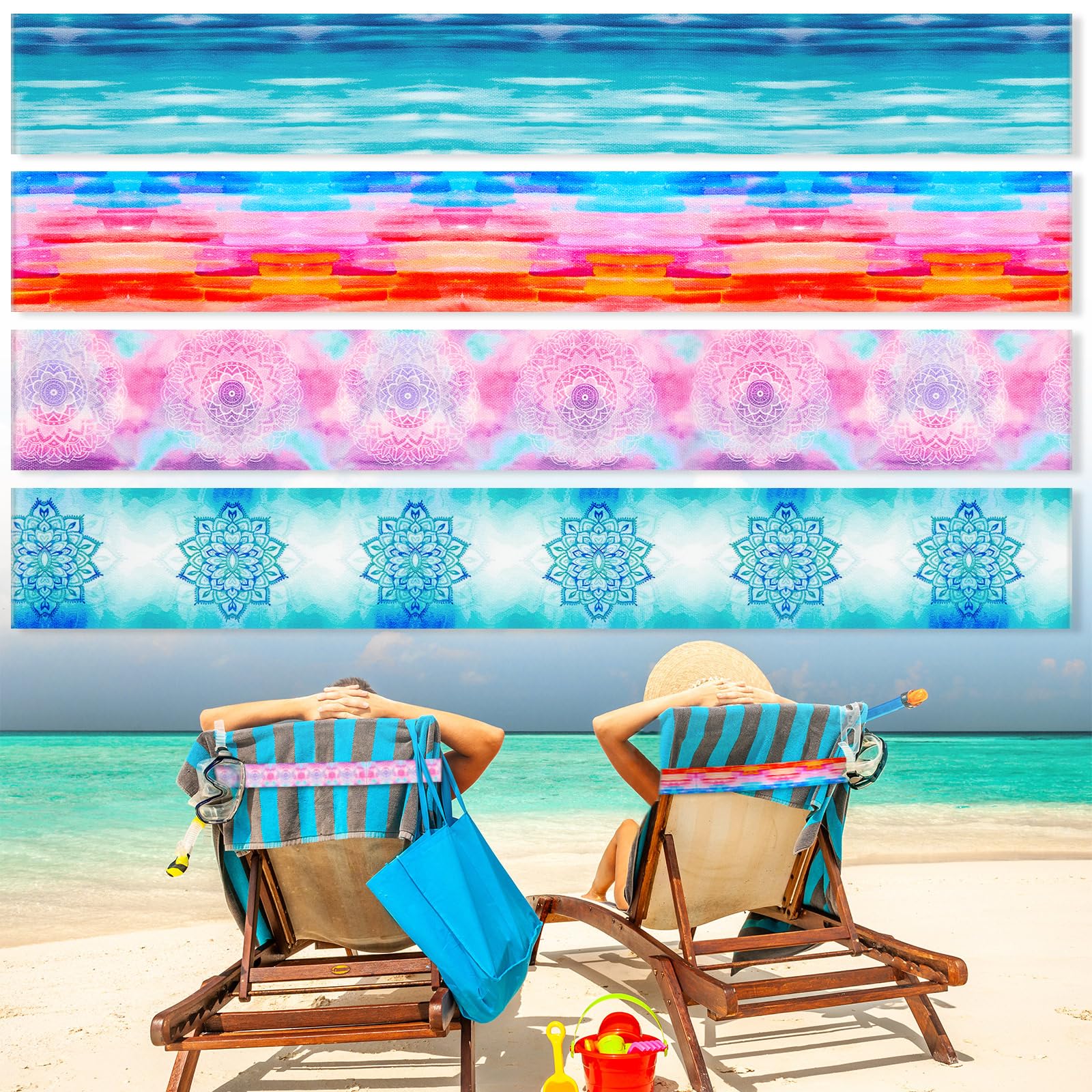 Boao 4 Pack Towel Bands for Beach Chair, Pool & Cruise Essentials, Elastic and Windproof, Towel Chair Clips Lounge Strap Holder, Cruise Ship Accessories (American Flag)