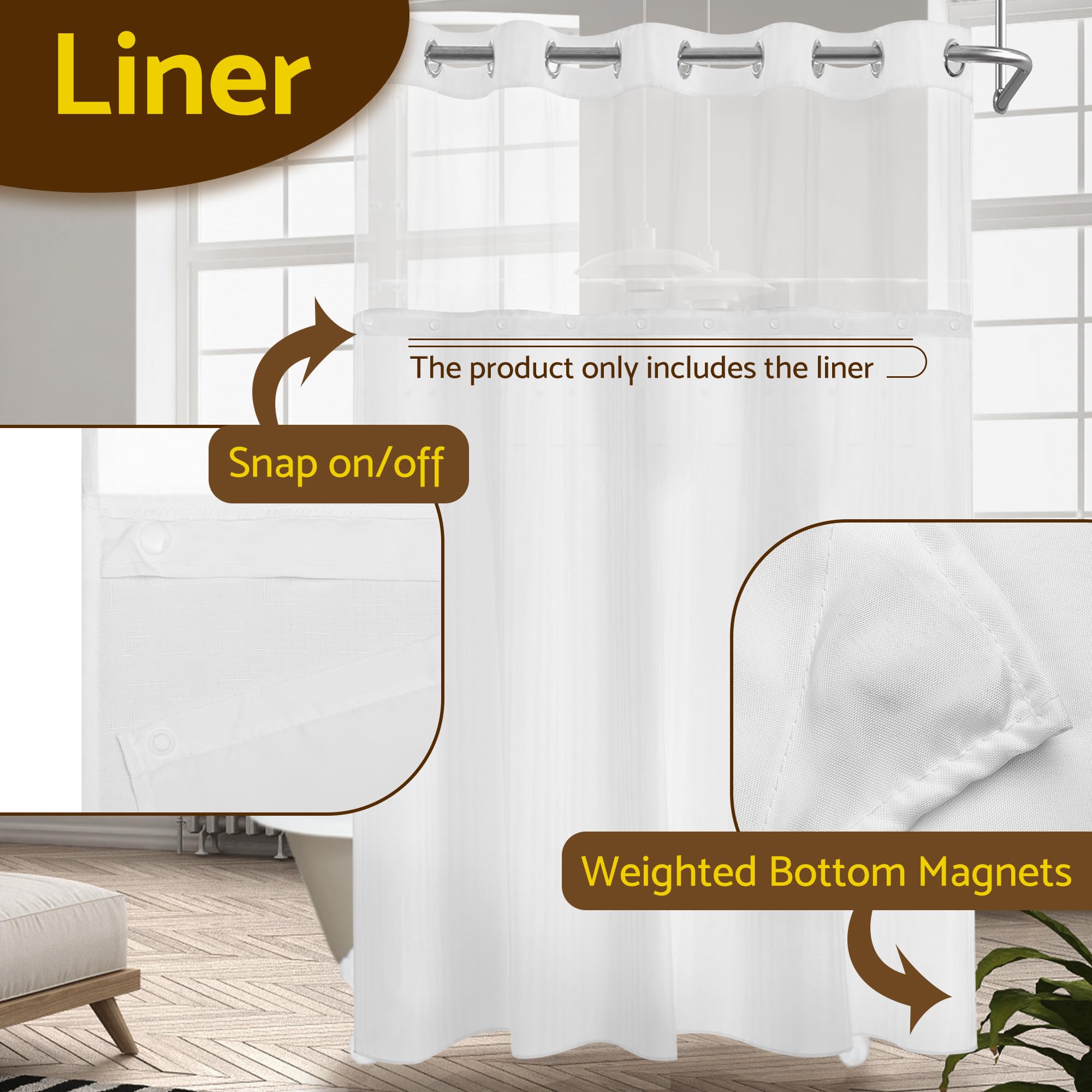 Barossa Design Fabric Snap-in Liner 70" W x 54" H - Hotel Style Removable Replacement Inner Liner, Machine Washable & Water Repellent - Black, 70x54