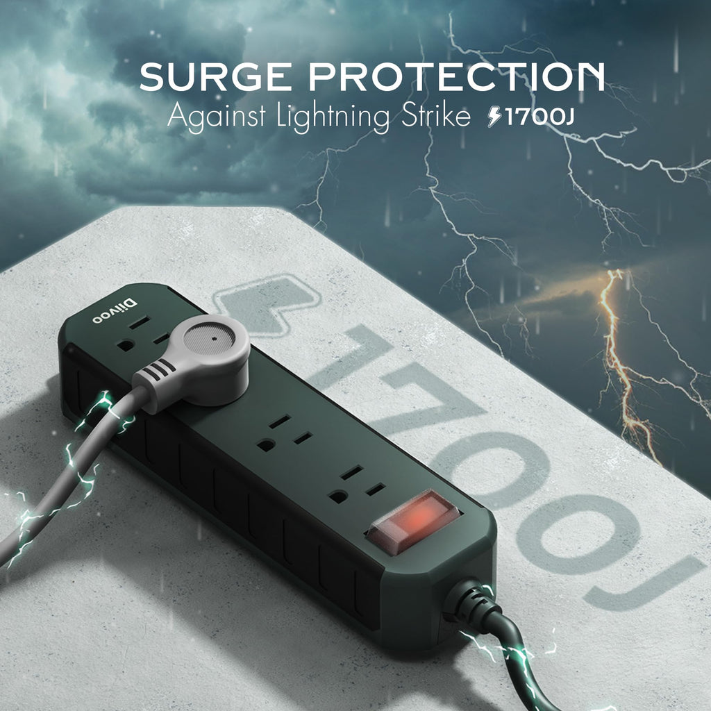 Outdoor Power Strip Weatherproof, 25 FT Extension Cord, Diivoo Waterproof Surge Protector with 4 Outlets 1250W Shockproof Overload Protection, Flat Plug, Black
