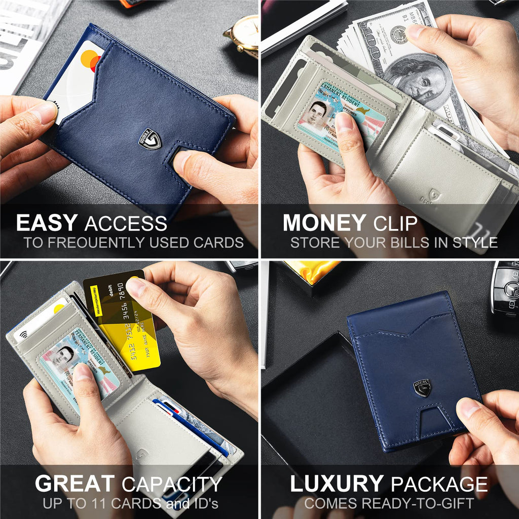 GSOIAX Slim Wallet for Men Rfid Blocking Leather Bifold Front Pocket Carbon Fiber Men's Money Clips Credit Card Holder With Gift Box