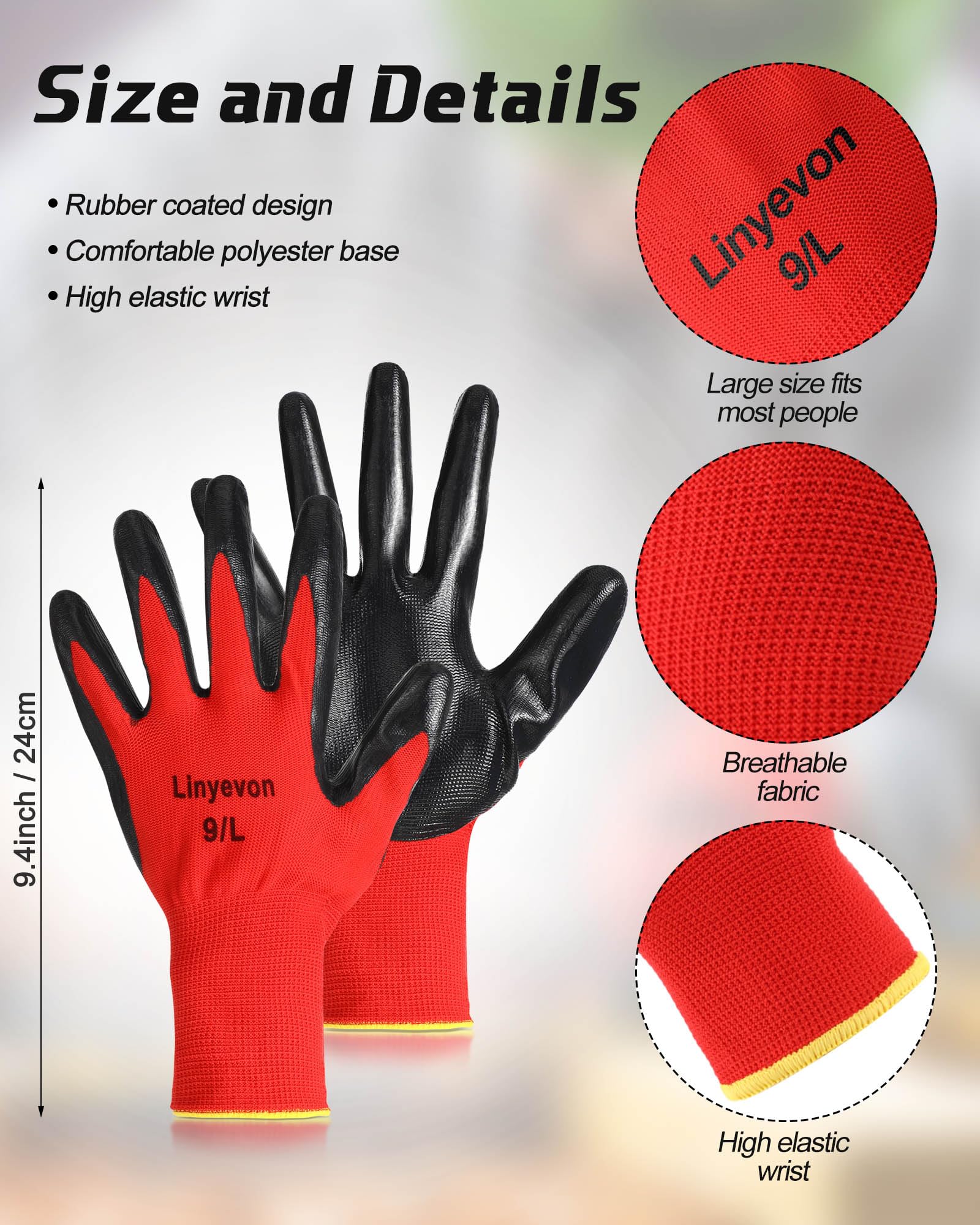 Maxcheck PU Coated Gloves Bulk, Reusable Rubber Safety Gloves for Men Women Work Warehouse, Mechanic, Woodworking