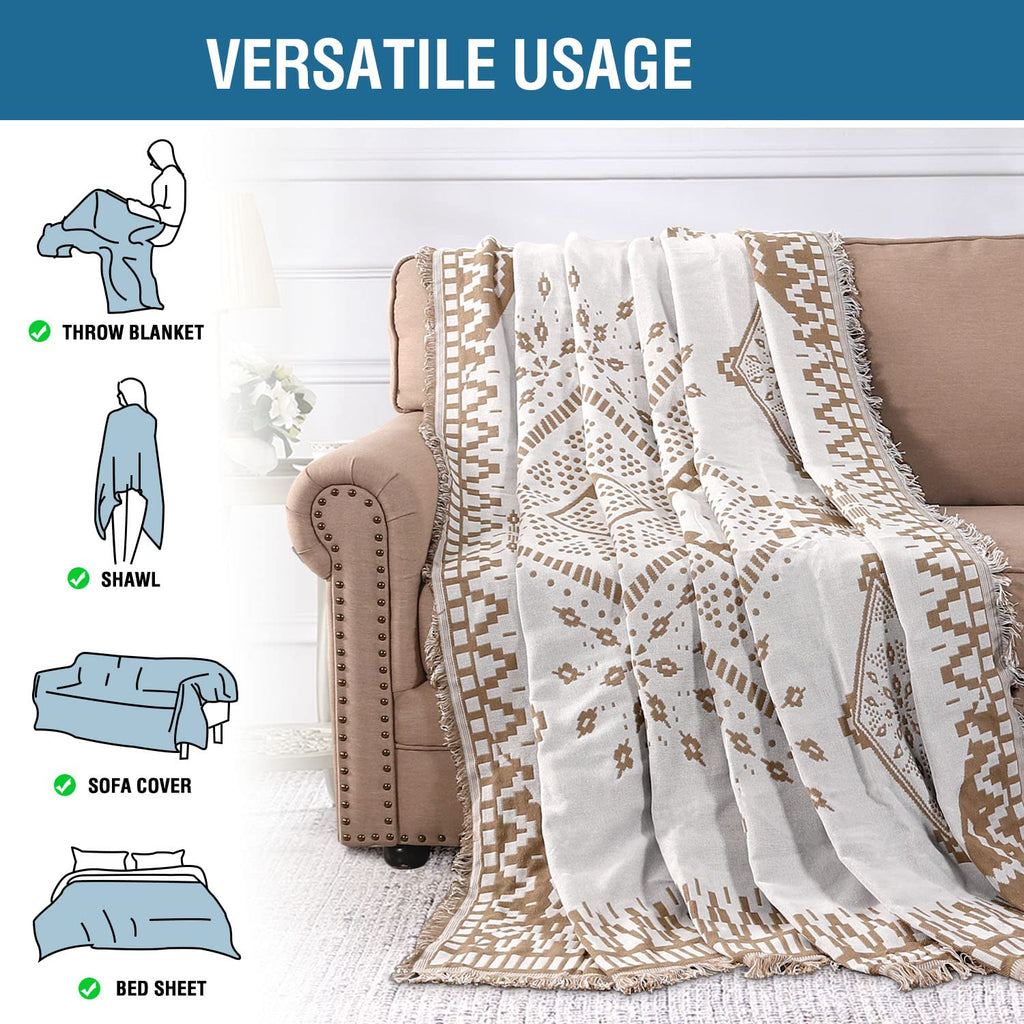 H.VERSAILTEX Cotton Sofa Covers Couch Cover Sofa Slipcover for Most Shape Sofas, Feature Thick Woven Jacquard Seamless with Tassels, Multi-Use Decorative for Couch (Medium: 71" x 91", Green)