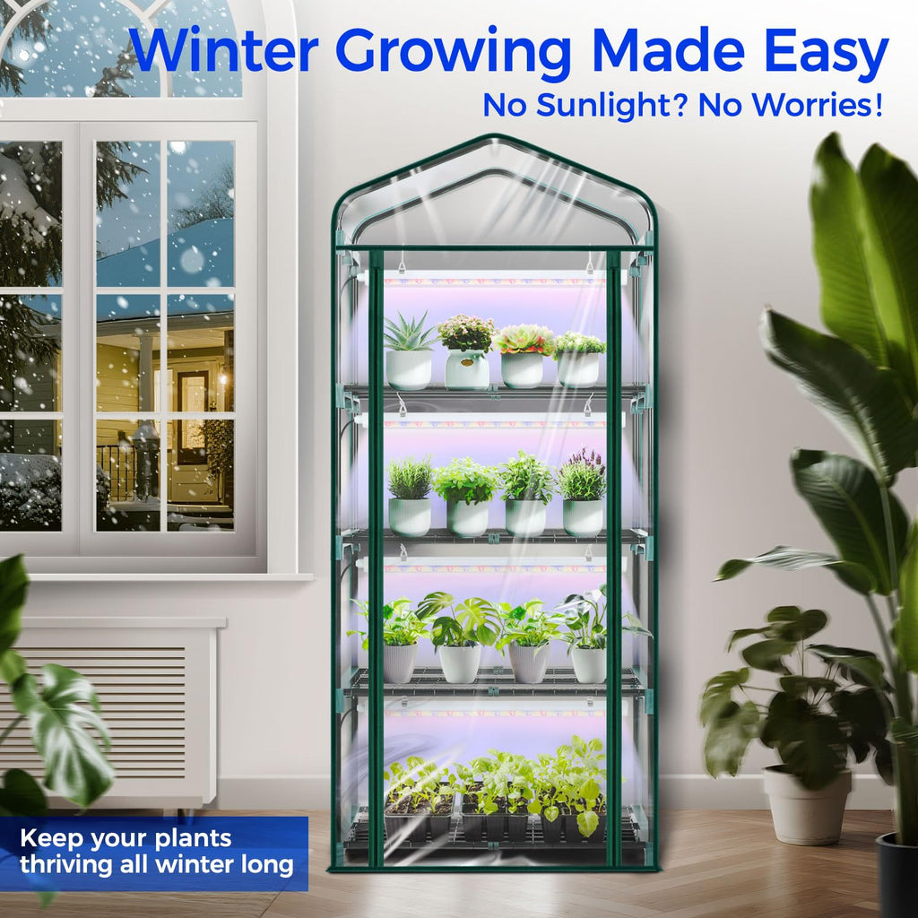 Mini Greenhouse with Screen Roof, Ohuhu Upgraded Portable 4 Tier Small Greenhouses for Outdoors Indoor with Reelable Door, Heavy Duty Plastic Green House for Outside Garden Patio Yard Porch Balcony