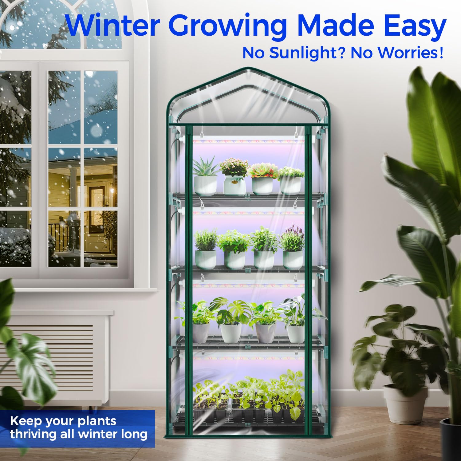 Mini Greenhouse with Screen Roof, Ohuhu Upgraded Portable 4 Tier Small Greenhouses for Outdoors Indoor with Reelable Door, Heavy Duty Plastic Green House for Outside Garden Patio Yard Porch Balcony