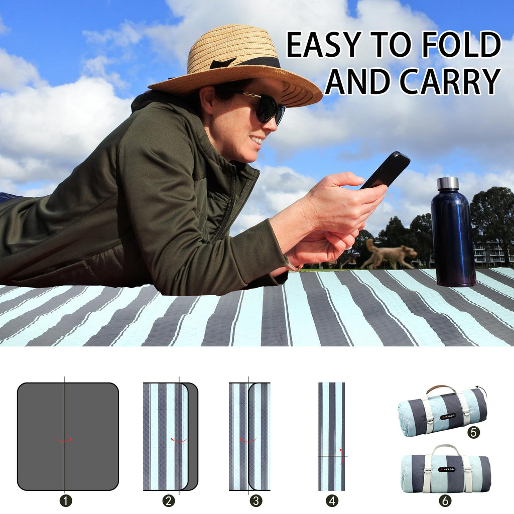HX&OD Extra Large Picnic Outdoor Blanket, 80”x60” Waterproof Picnic Mat Foldable Camping Blanket Portable with Carry Strap for Beach Mat Outdoor Camping Party(Yellow)