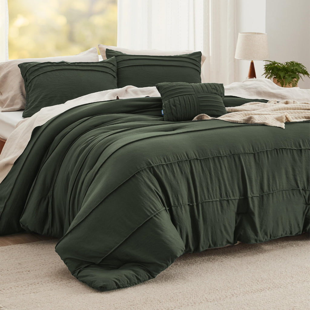 Bedsure Twin Comforter Set - 3 Pieces Pinch Pleat Bed Set, Beige Boho Bedding for All Season, 1 Soft Comforter, 1 Pillowcase, 1 Decorative Pillow