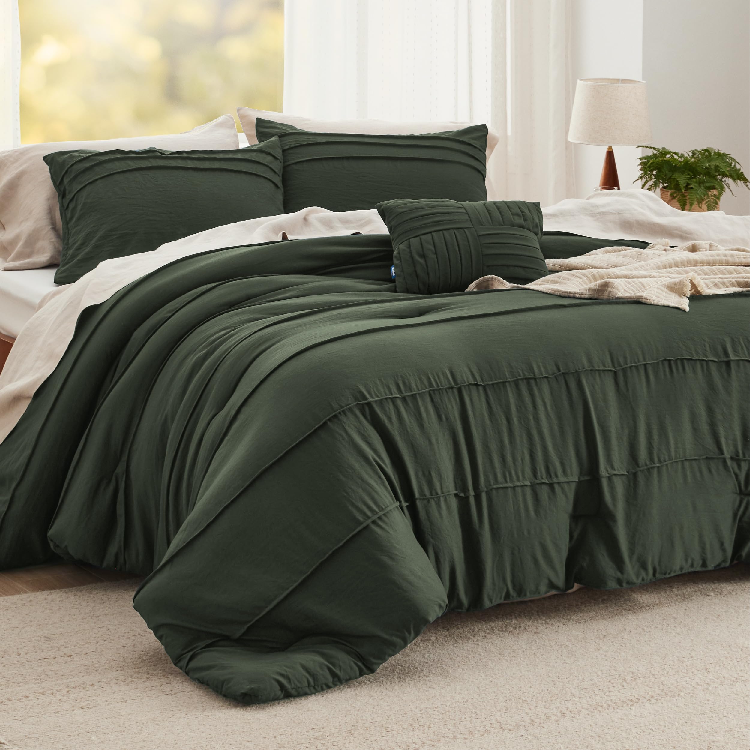 Bedsure Twin Comforter Set - 3 Pieces Pinch Pleat Bed Set, Beige Boho Bedding for All Season, 1 Soft Comforter, 1 Pillowcase, 1 Decorative Pillow
