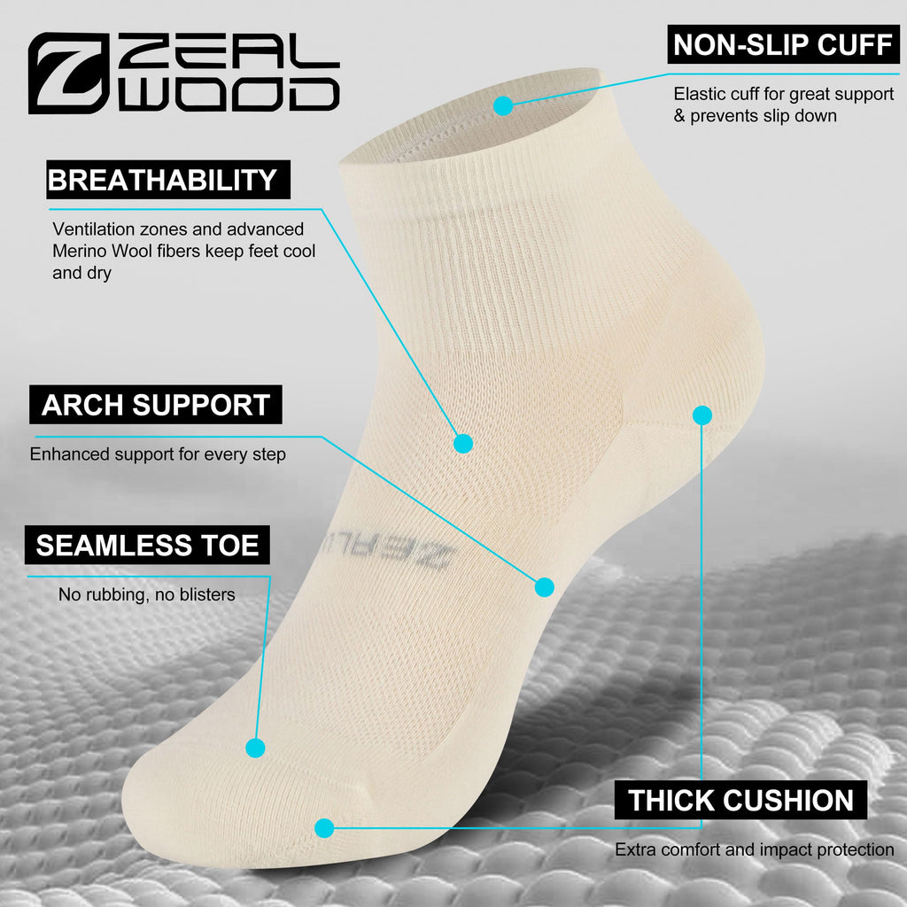 No Show Athletic Socks, ZEALWOOD 3 Pairs Merino Wool Ultra-Light Running Tennis Golf Socks for Men Women