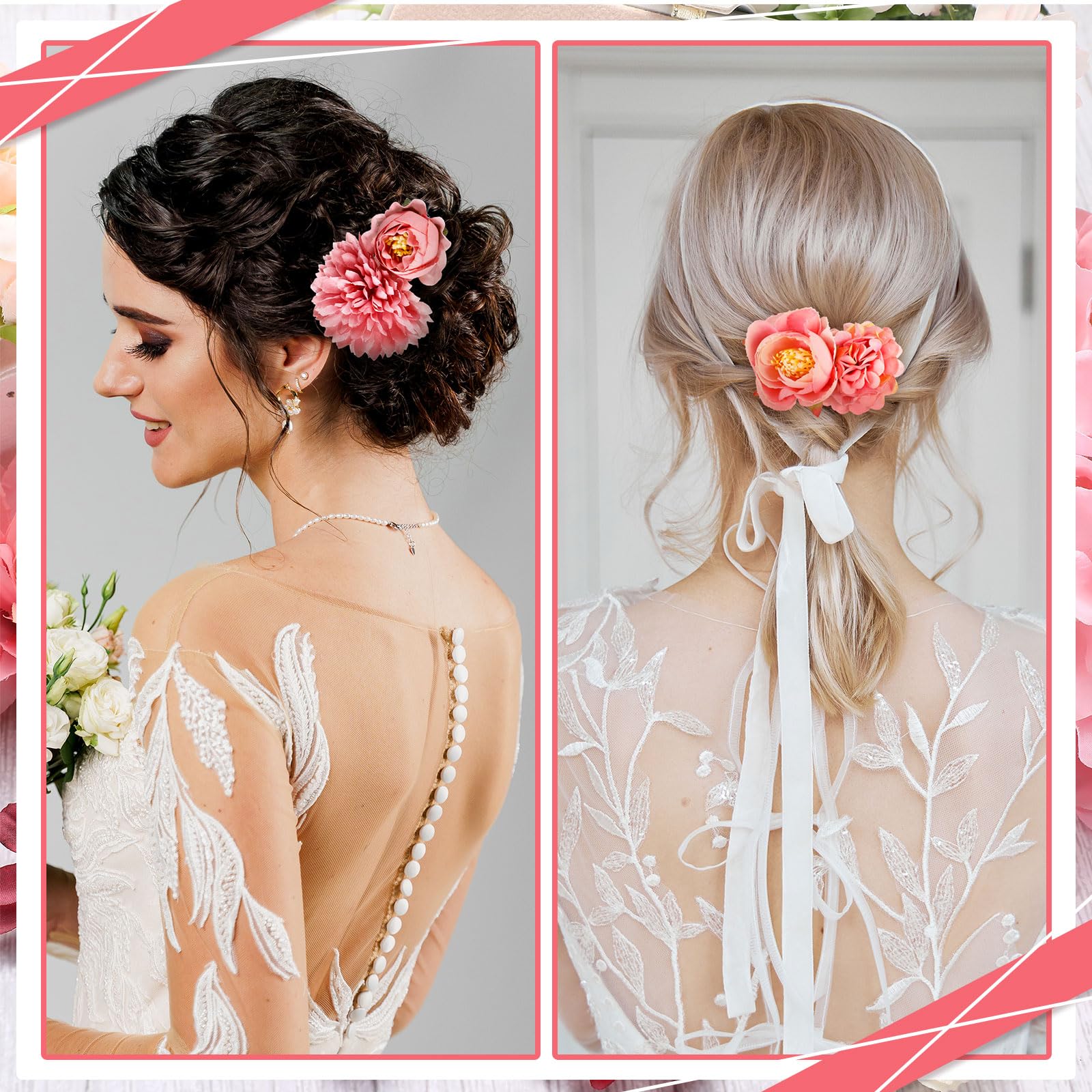 BBTO Flower Hair Clip Rose Hair Clips Barrettes for Women Flower Accessories Boho Bride Claw Clip Hairpin Brooch Pin Headpiece for Wedding(Beige Orange Series,21 Pcs)