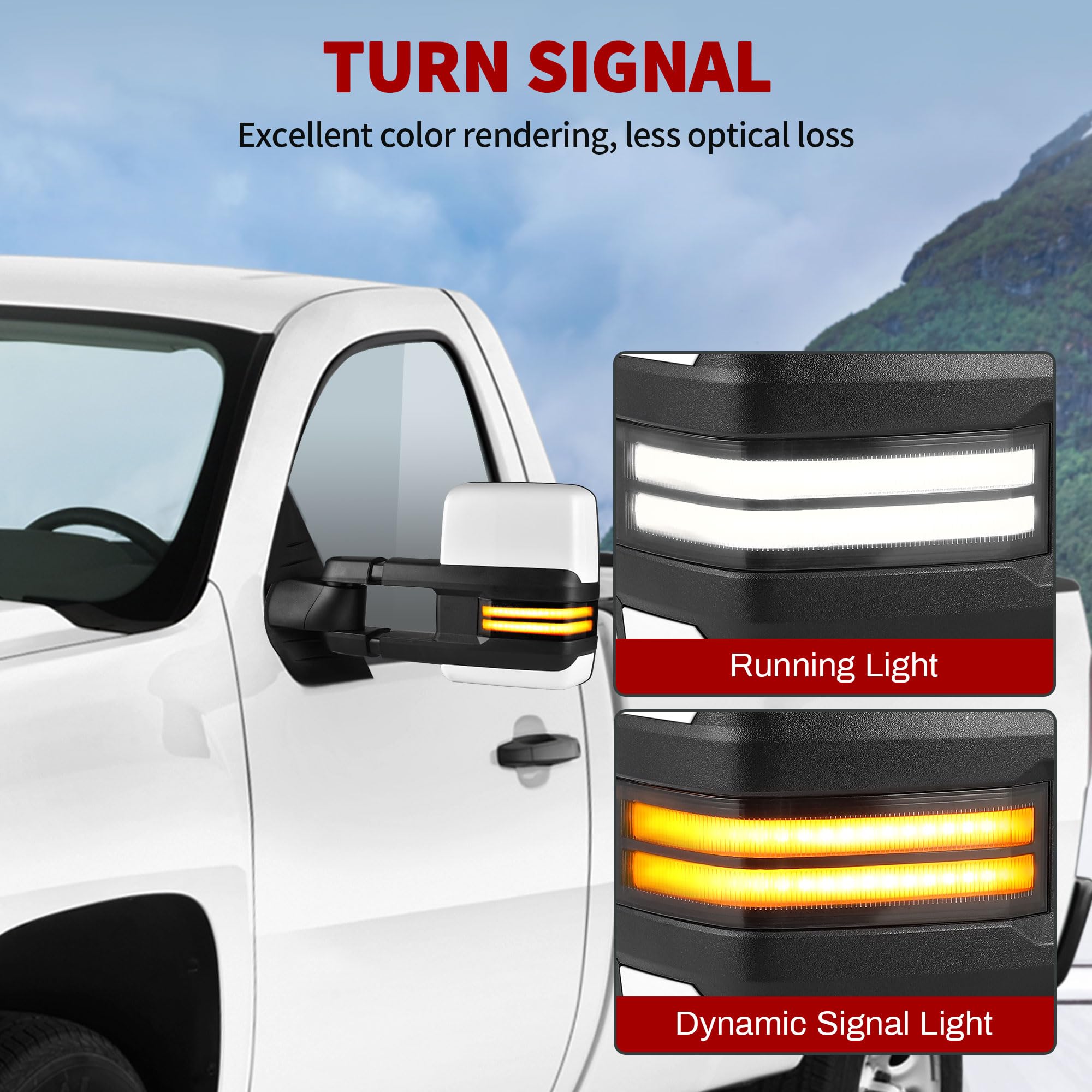 YITAMOTOR Towing Mirrors Compatible with 07-13 Silverado 1500 2500 3500 Tahoe Suburban Avalanche GMC Sierra Yukon Cadillac LED Turn Signal Light Power Heated Manual Telescoping Folding
