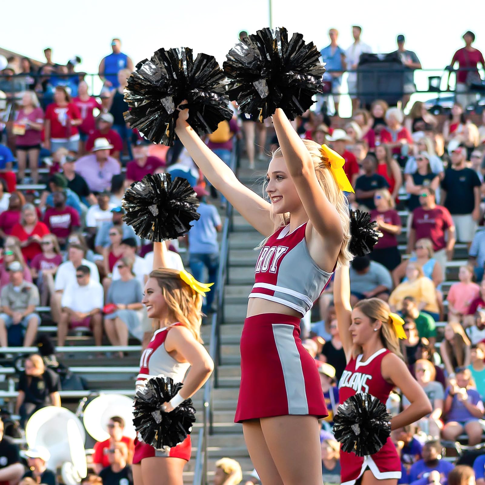 4Pcs Metallic Cheerleading Pom Poms, Creatiee 2 Pair Cheerleader Cheering Squad Pompoms for School Sports Dance Games Team Spirit Cheer