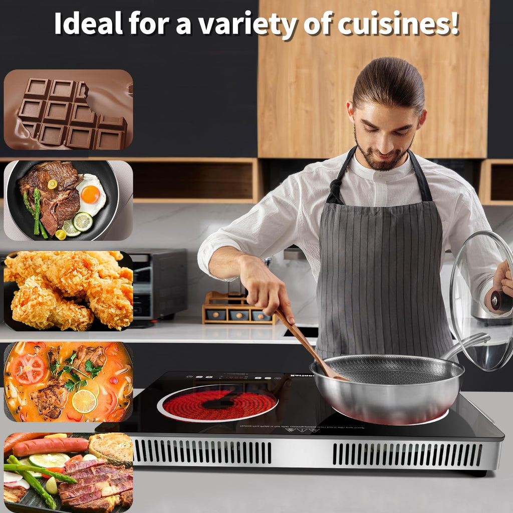 Karinear Portable Electric Stove 110V, 1800W Electric Hot Plate with Handle, Knob Control Single Burner Electri Cooktop, Ceramic Infrared Countertop Burner, Timer, Safety Lock(Green)