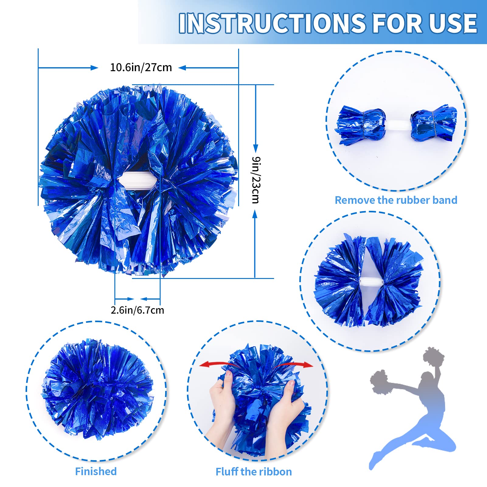 4Pcs Metallic Cheerleading Pom Poms, Creatiee 2 Pair Cheerleader Cheering Squad Pompoms for School Sports Dance Games Team Spirit Cheer