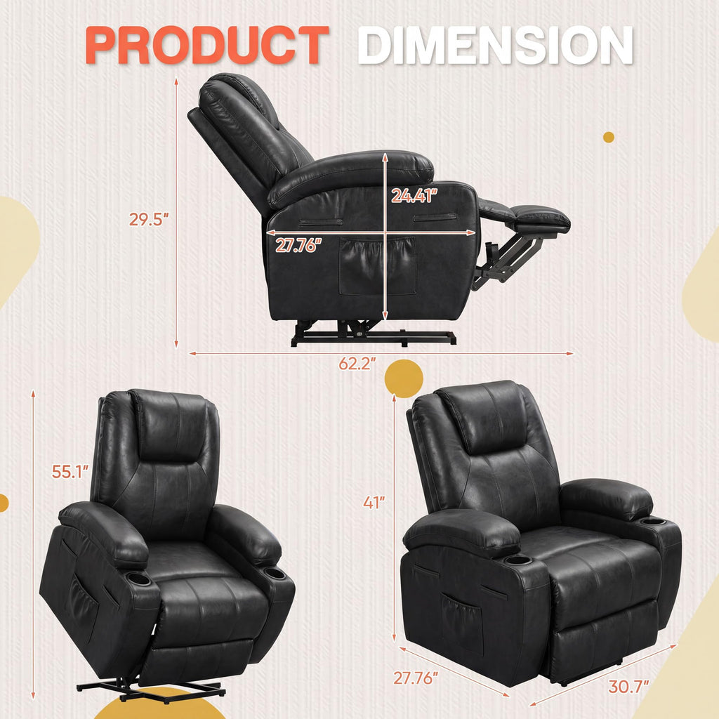 Furmax Electric Power Lift Recliner Chair with Massage for Elderly Corduroy Fabric Recliner Single Sofa with Cup Holders, Side Pockets and Remote Control for Living Room Bedroom (Leathaire, Brown)