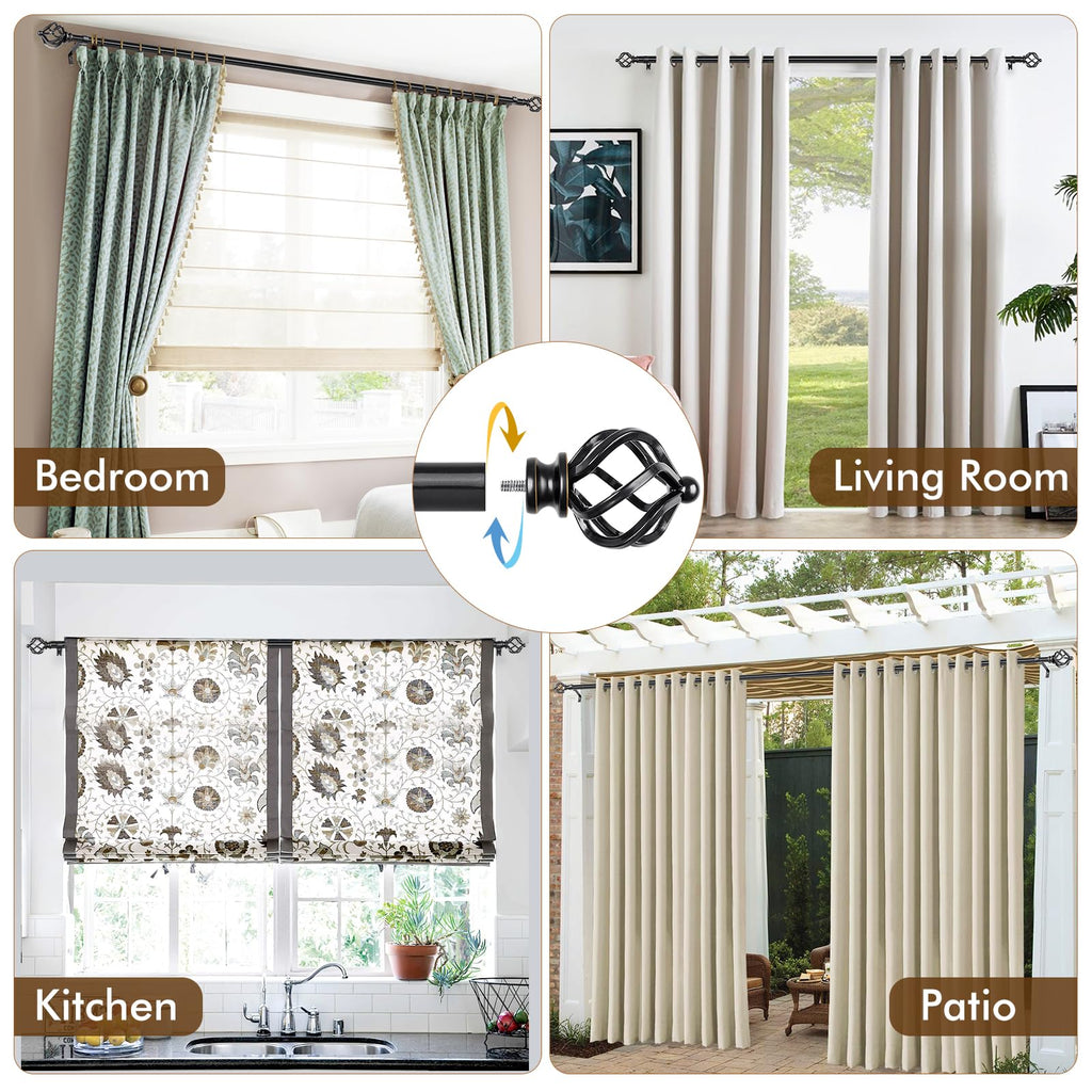 KAMANINA Silver Curtain Rod 32 to 58 Inch(2.6-4.8ft), Adjustable Curtain Rods for Windows 28 to 48 Inch, 3/4 Inch Splicing Drapery Rods with Twisted Cage Finial