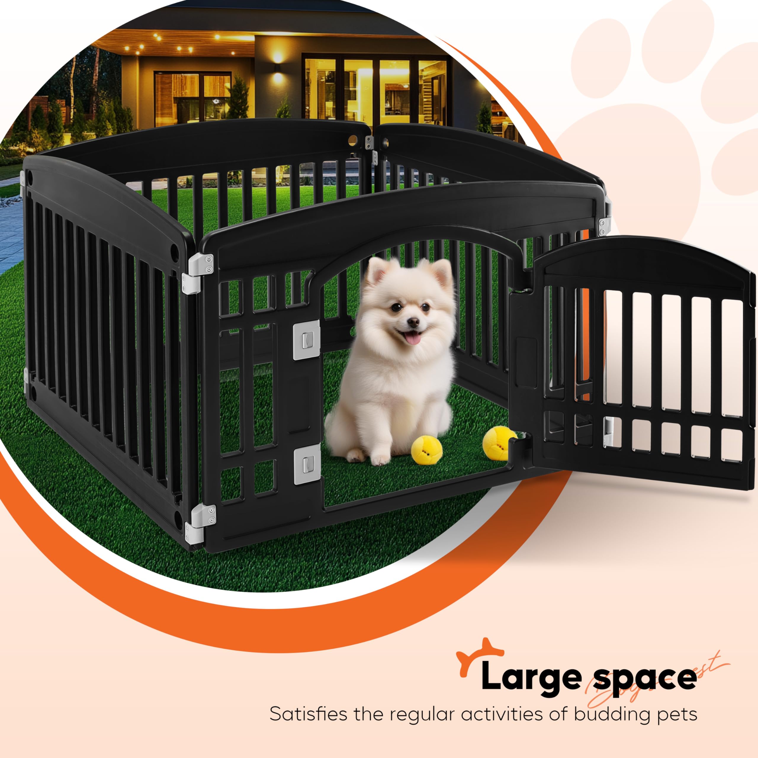 Dog Playpen 24 Inch 8 Panels, Ideal Dog Fence for Puppy/Small Dogs Indoor & Outdoor Bliss, Perfect Dog Pen for Camping, Yard, RV, Garden Fence, Black