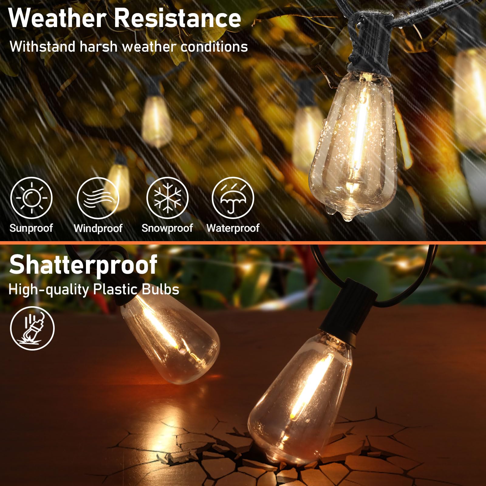 50 FT Solar String Lights for Outside, Solar Powered Outdoor String Lights with 26 Shatterproof Edison Bulbs, Dimmable Patio Lights Waterproof with Remote Timer for Wedding Backyard(Warm White)