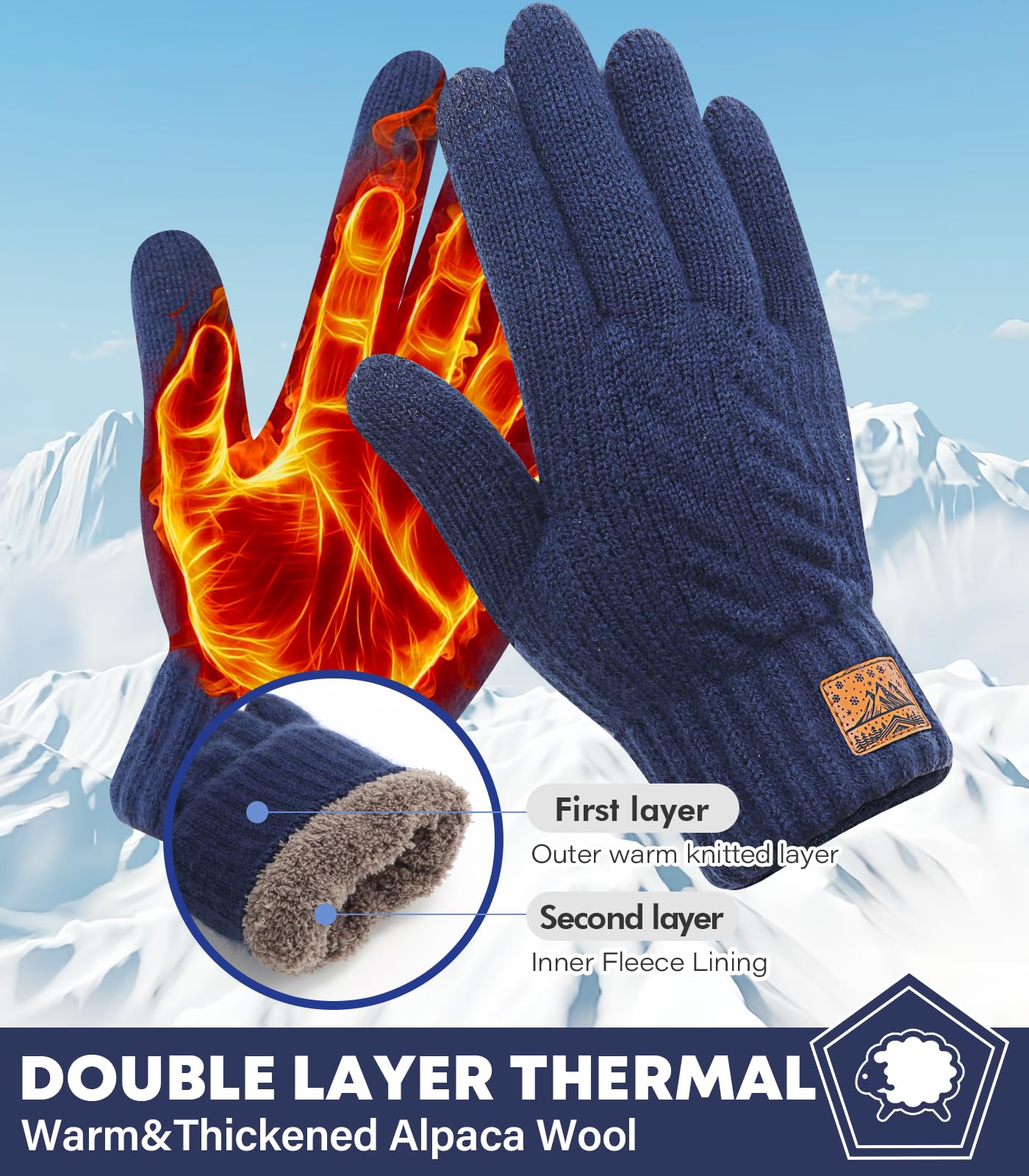 CHENMEI Winter Gloves for Men Women-Warm TouchScreen Cold Weather Gloves,Wool Knit Thermal Adults Gloves for Driving Texting