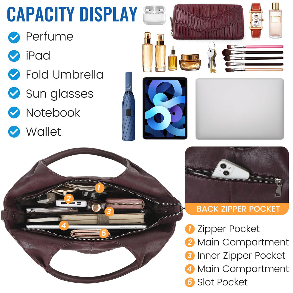 KOGTLA Medium Vegan Leather Purses for Women with Detachable Satchel Strap, Ladies Handbags, Tote Hobo Bags with Two-Handle