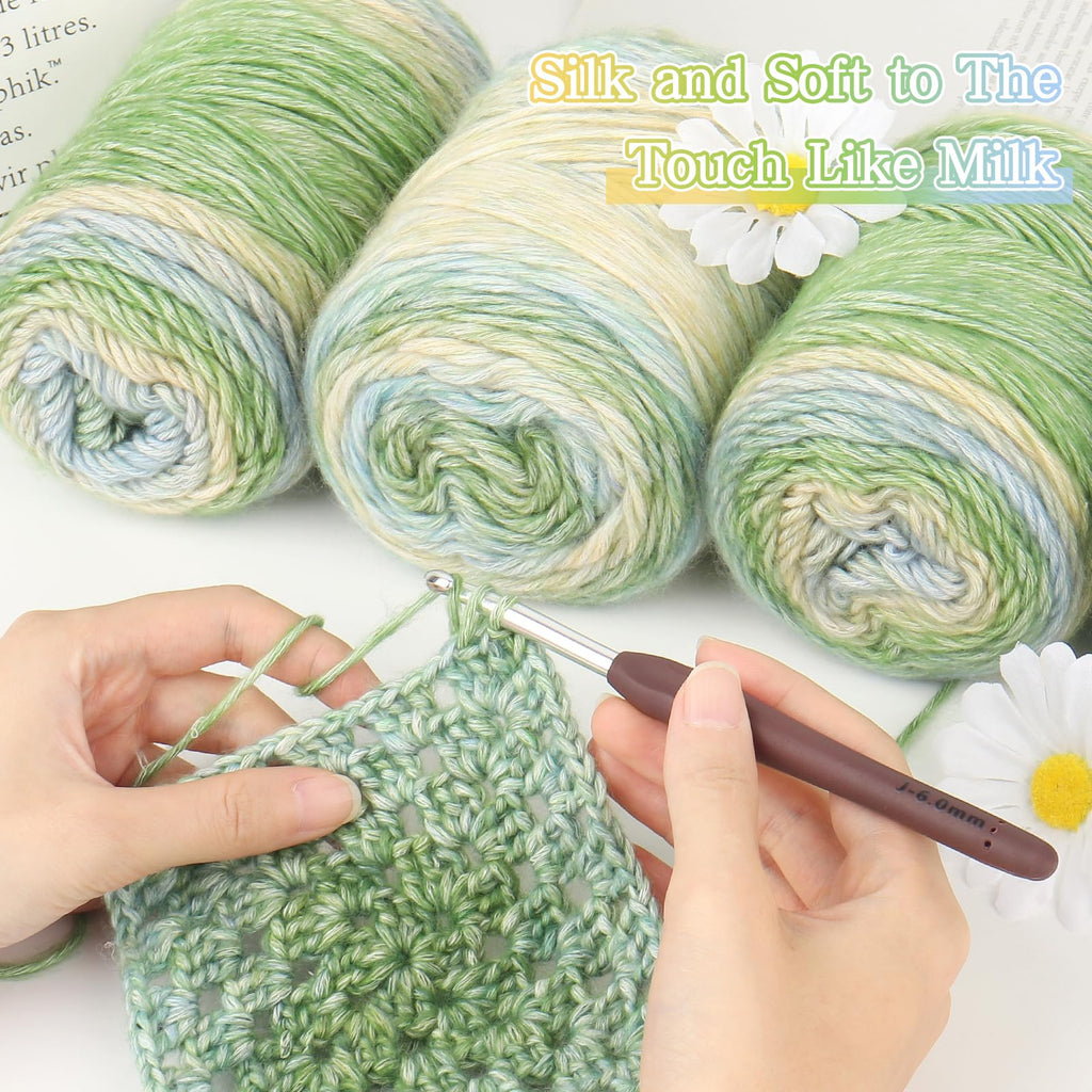 Katech Fairyland Yarn for Crocheting Knitting-Gradient Yarn Cake-4 Pack of 100g/3.52 oz-Soft DK Light Weight #3-60% Cotton 30% Acrylic 10% Wool-Perfect for Scarves, Shawls, Blankets and Garments(A)