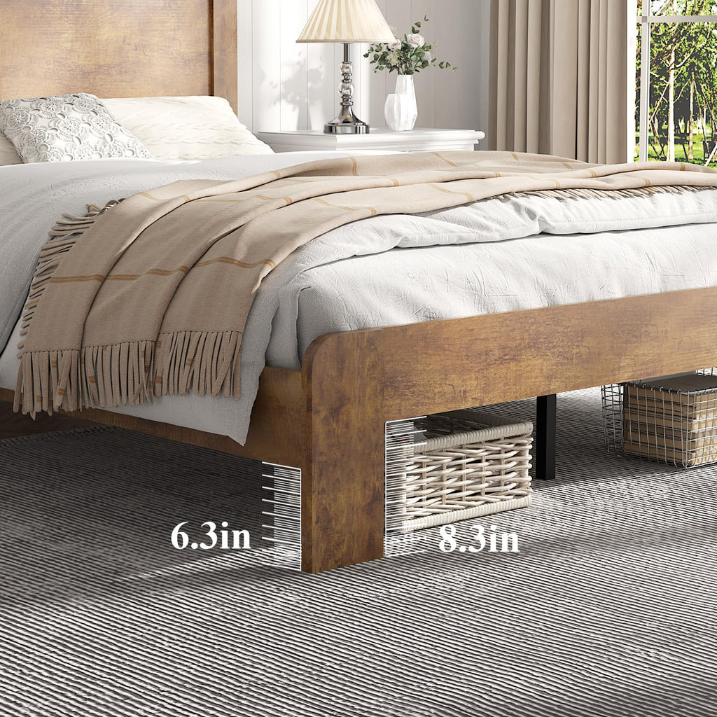 Wooden Bed Frame Full Size with Headboard, Farmhouse Platform Bedframe with Wood Slat Support, Sturdy Framework Bed Frame, Easy Assembly (Rustic Black)