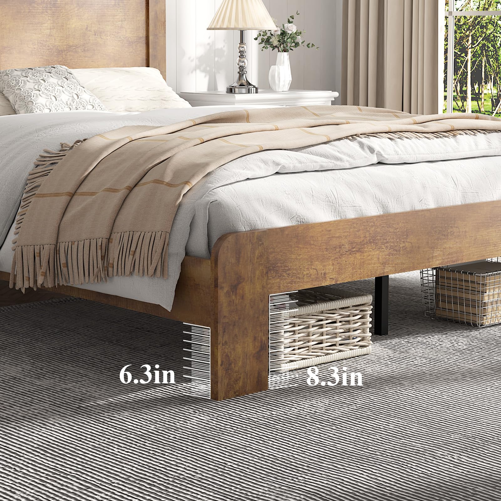 Wooden Bed Frame Full Size with Headboard, Farmhouse Platform Bedframe with Wood Slat Support, Sturdy Framework Bed Frame, Easy Assembly (Rustic Black)