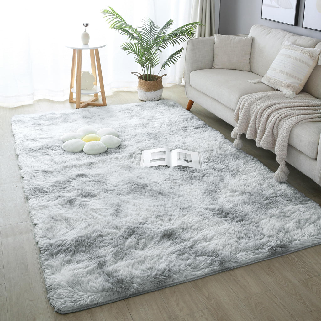 KICHOWUA Thick Area Rug Black Fluffy Shag 3x5 for Bedroom, Ultra Soft Thickened Plush Washable Carpet, Non-Slip Cozy Shaggy Fuzzy Rug for Living Room Nursery Dorm Playroom Kids Baby Room