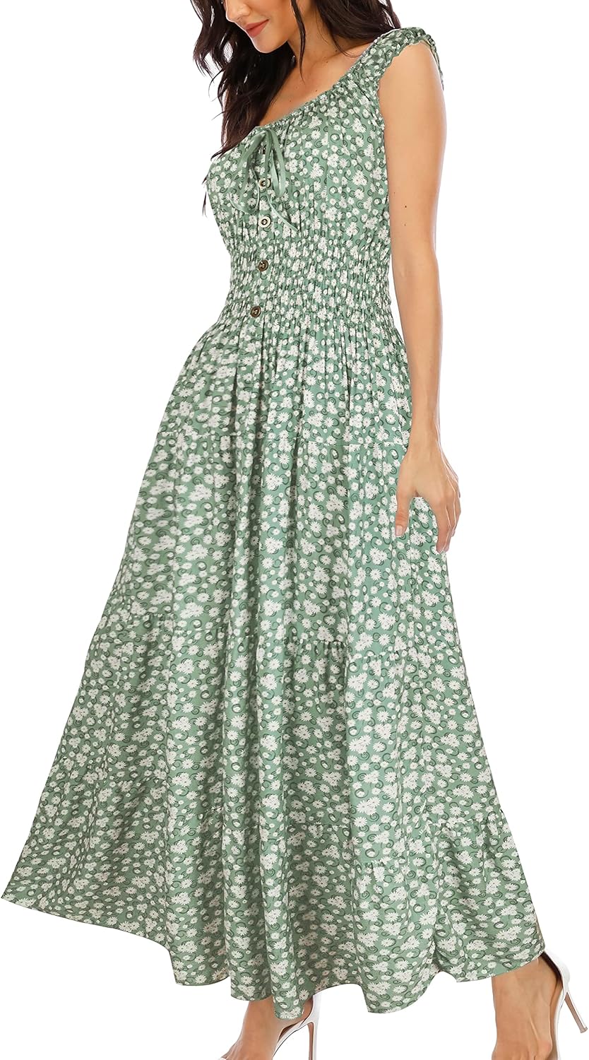 OSTOO Women's 2026 Summer Boho Floral Print Tiered Casual Flowy Long Maxi Dress