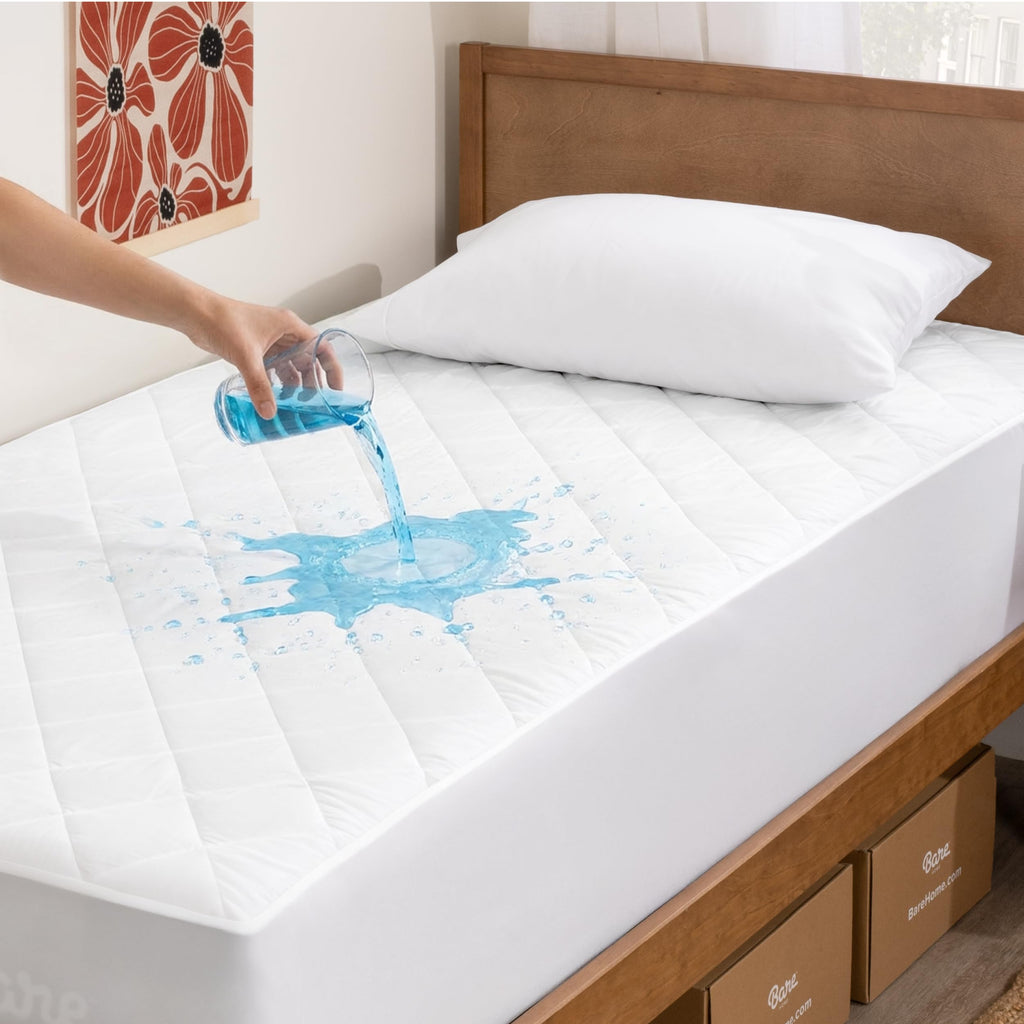 Bare Home Twin Waterproof Quilted Mattress Protector - Cooling Mattress Pad - Protect Against Spills - Easy Wash - Elastic Cover - Dorm Essentials - Stretchy - Fits up to 15 Inches Deep (Twin)