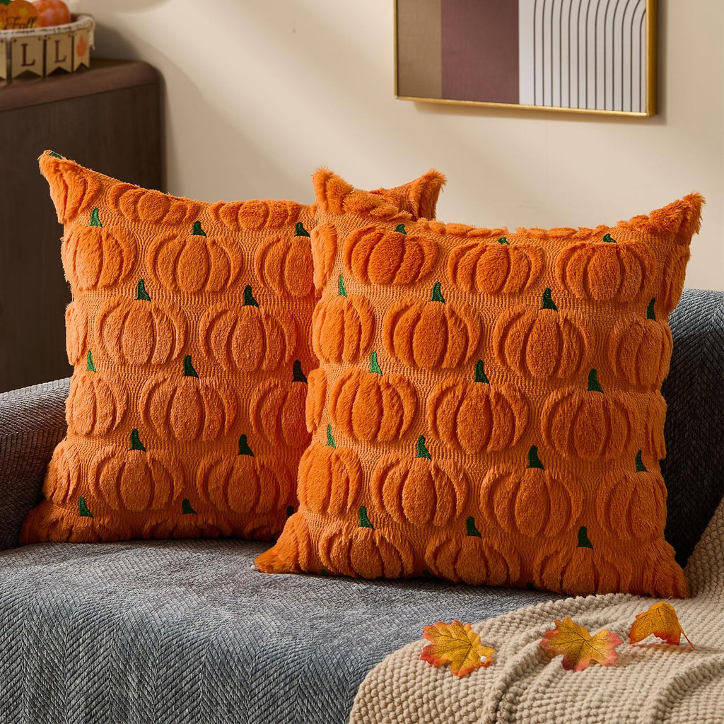 DFXSZ Fall Pillow Covers 16x16 Set of 2 Fall Decorations Autumn Beige Pumpkin Throw Pillow Cases Soft Plush Faux Fur Wool Couch Cushion Case for Chair Sofa Bedroom Living Room Home Decor PTK02B16