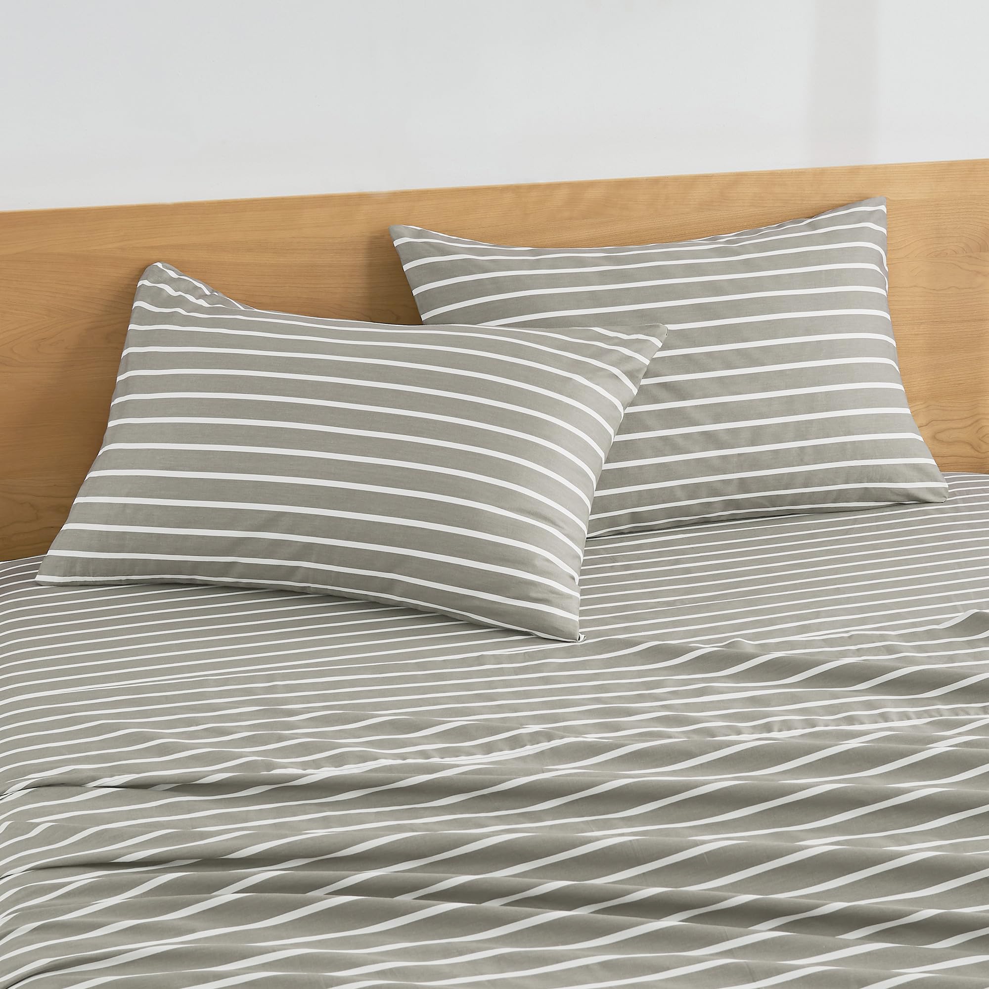 JELLYMONI Cotton Striped Pillowcases Set of 2, Sage Green, Standard | Soft breathable feel, Envelope closure, 400TC cotton, Machine washable, Gentle on skin