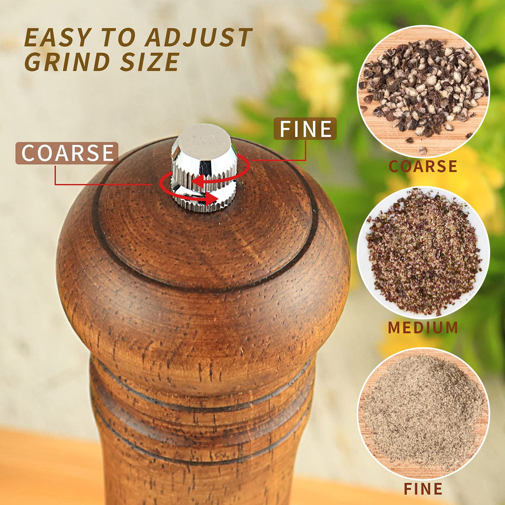 Haomacro Wood Salt and Pepper Grinder Mills Set, Classic Manual Pepper Grinder Salt Grinder Refillable Pepper Mill Sets with Acrylic Visible Window Adjustable Ceramic Grinding Rotor 6.5inch 2 Pack