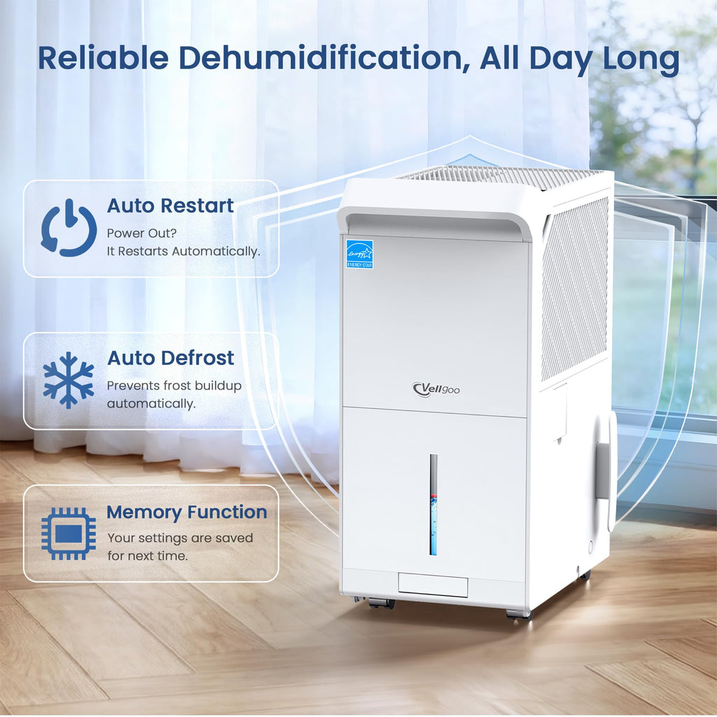 6000 Sq Ft Dehumidifier, Energy Star Most Efficient 2025 Max 140 Pint/Day Dehumidifier for Basement, Large Room and Home with Drain Hose, Auto Defrost, Smart Humidity Control, Auto Restart