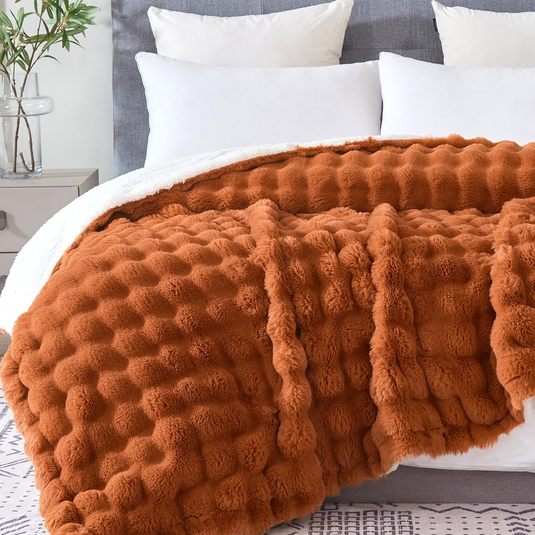 50x60 Inches Ultra-Soft Fuzzy Faux Fur Plush Throw Blanket - Thick, Warm Sherpa for Couch, Sofa, Bedroom, Camping - Decorative Blanket for Cozy Warmth, Bubble Grey
