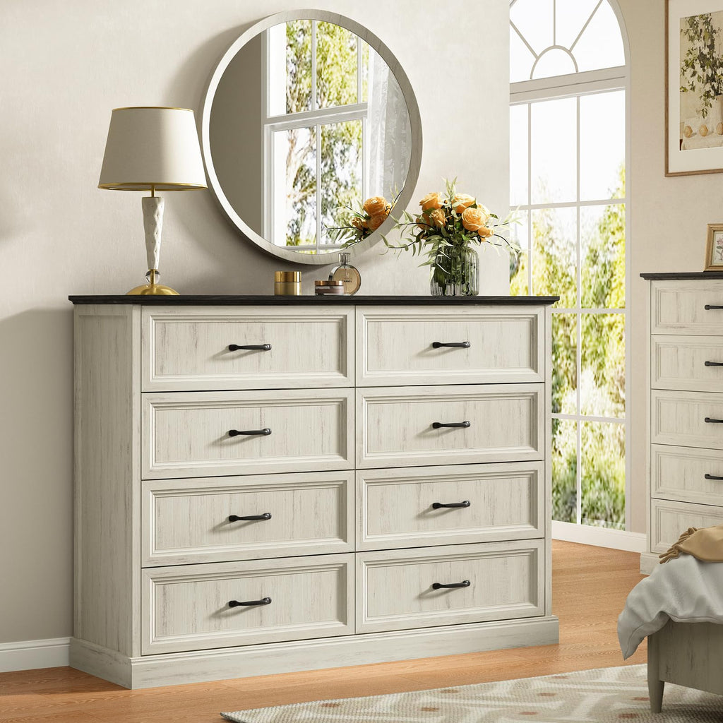 Farmhouse 5 Drawers Dresser for Bedroom, 44" Tall Brown dresser Wood Rustic Chest of Drawers with Wide Metal Handle,Natural Texture,Drawer Organizer for Bedroom,Living Room,Hallway and Entryway