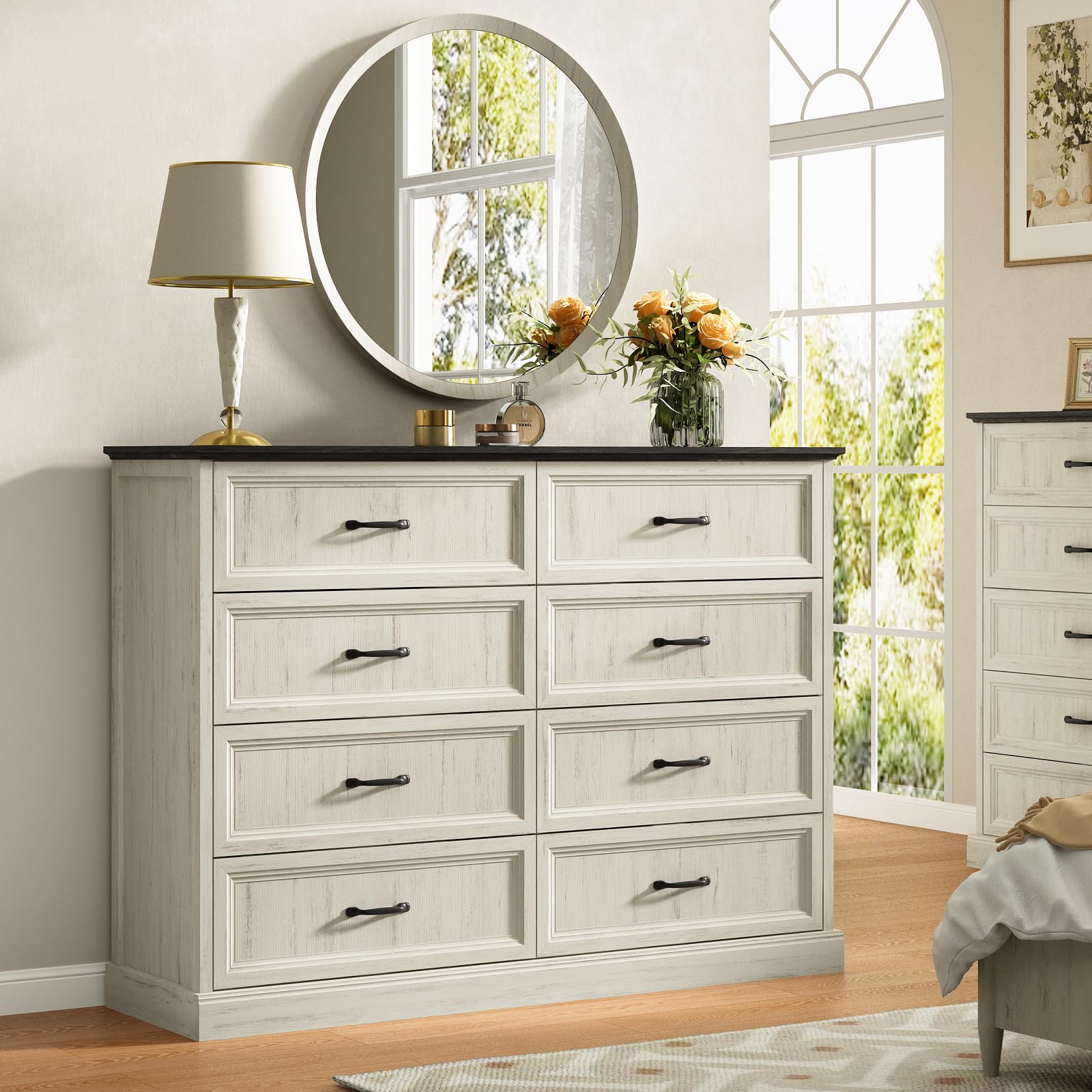 Farmhouse 5 Drawers Dresser for Bedroom, 44" Tall Brown dresser Wood Rustic Chest of Drawers with Wide Metal Handle,Natural Texture,Drawer Organizer for Bedroom,Living Room,Hallway and Entryway