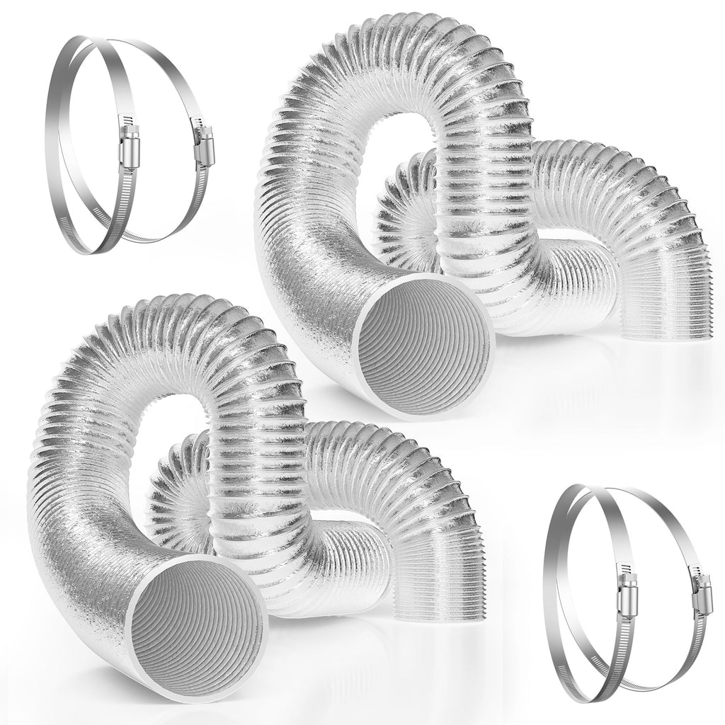 VIVOSUN 2-Pack 4 Inch 8 Feet Flex Air Aluminum Ducting, Flexible Dryer Vent Hose for HVAC Ventilation, 4 Clamps Included