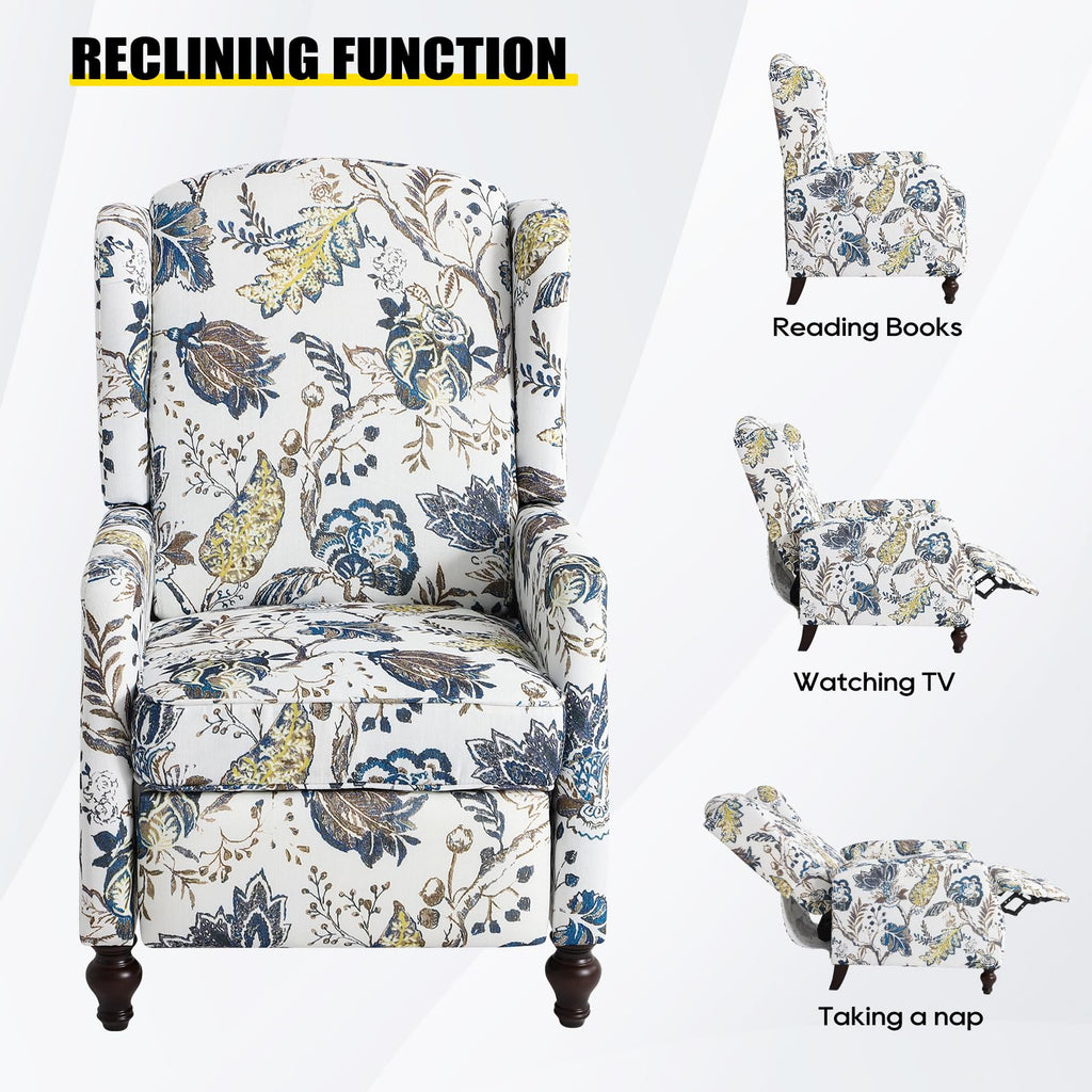 Wingback Chair with Massage and Heat, Tufted Fabric Pushback Recliner Chair, Wingback Recliner Chair with Remote Control, Padded Cushion, Wooden Legs, Small Recliners for Small Spaces
