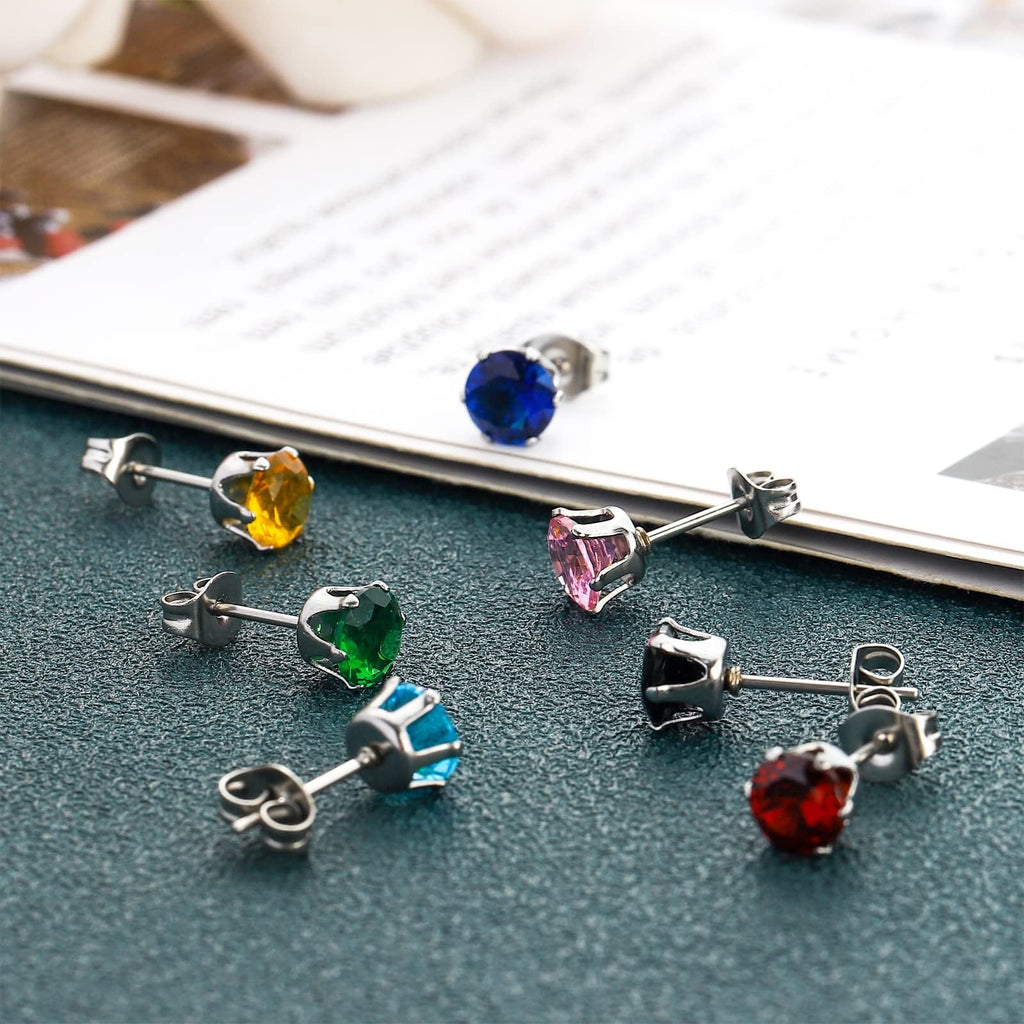 NEWITIN 12 Pairs Stainless Steel Stud Earrings for Men Hypoallergenic Earring Unisex Studs Inlaid Cubic Zirconia Men Earrings Hoop CZ Stud Earring Set for Women