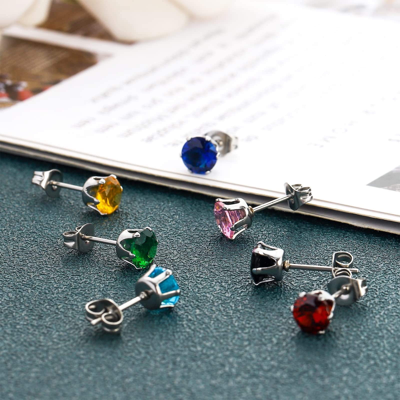NEWITIN 12 Pairs Stainless Steel Stud Earrings for Men Hypoallergenic Earring Unisex Studs Inlaid Cubic Zirconia Men Earrings Hoop CZ Stud Earring Set for Women