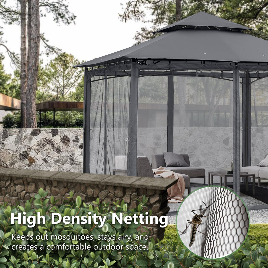 MASTERCANOPY Outdoor Garden Gazebo for Patios with Stable Steel Frame and Netting Walls (9x9,Beige)