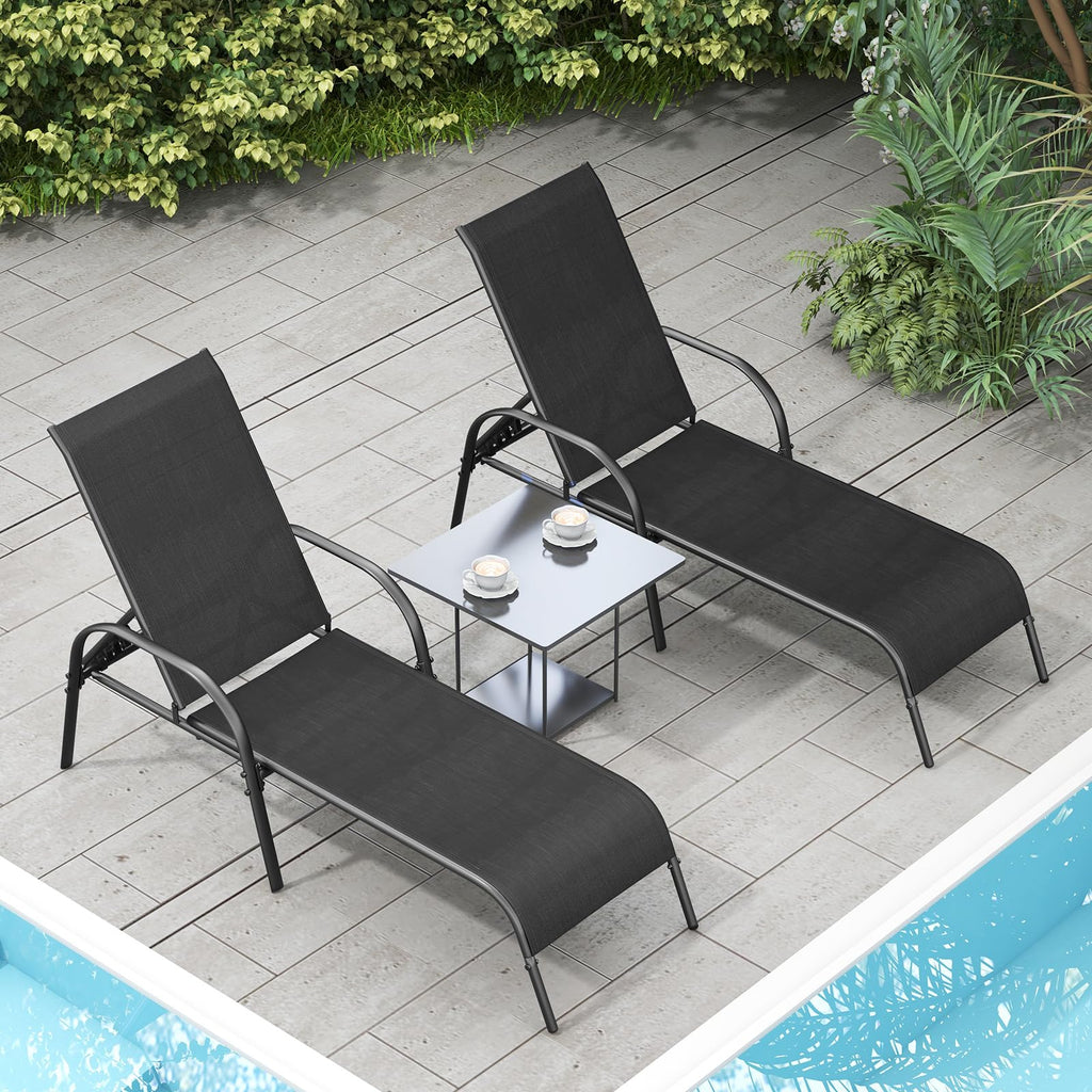 Giantex Patio Lounge Chair, Outdoor Chaise Lounge with 5 Adjustable Backrest, Sturdy Steel Frame, Sunbathing Recliner, Beach Chair, Tanning Chair for Outside, Yard, Balcony, Pool Chairs, Black