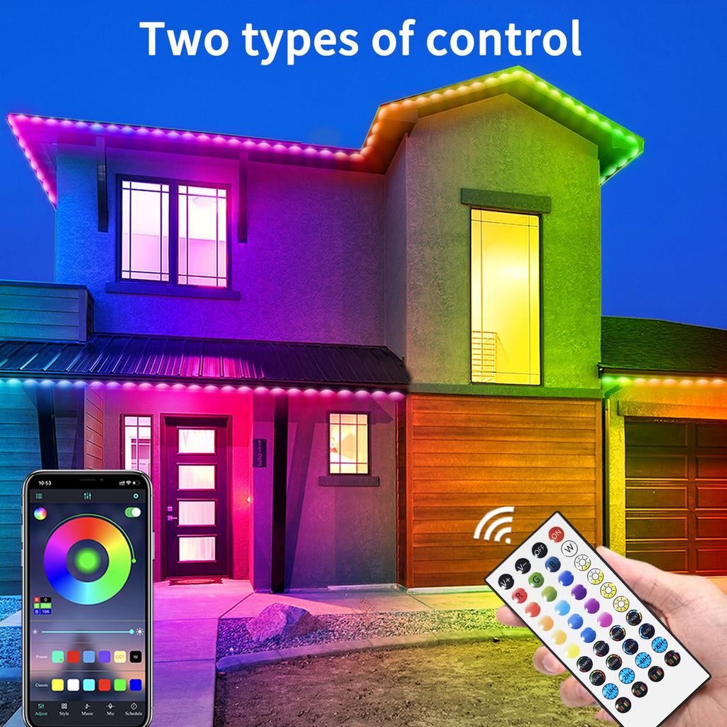 Yocrostar Permanent Outdoor Light,60ft RGB Eave Lights with App Control Remote,IP67 Waterproof LED Lights,Music Sync Outside Light for House,Halloween,Roof,Garden,Christmas Decorations