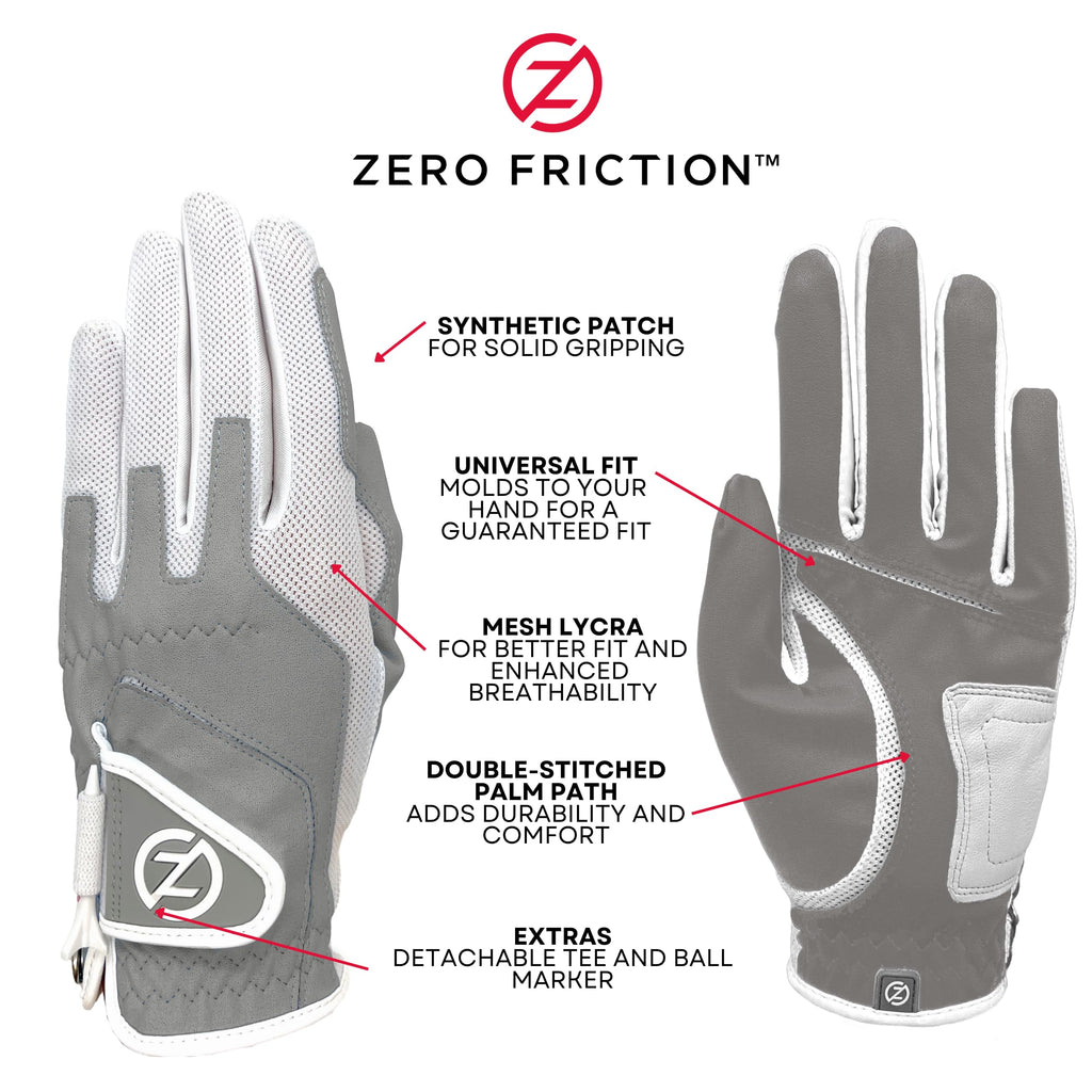 Zero Friction Women's Compression-Fit Synthetic Golf Gloves, Universal Fit