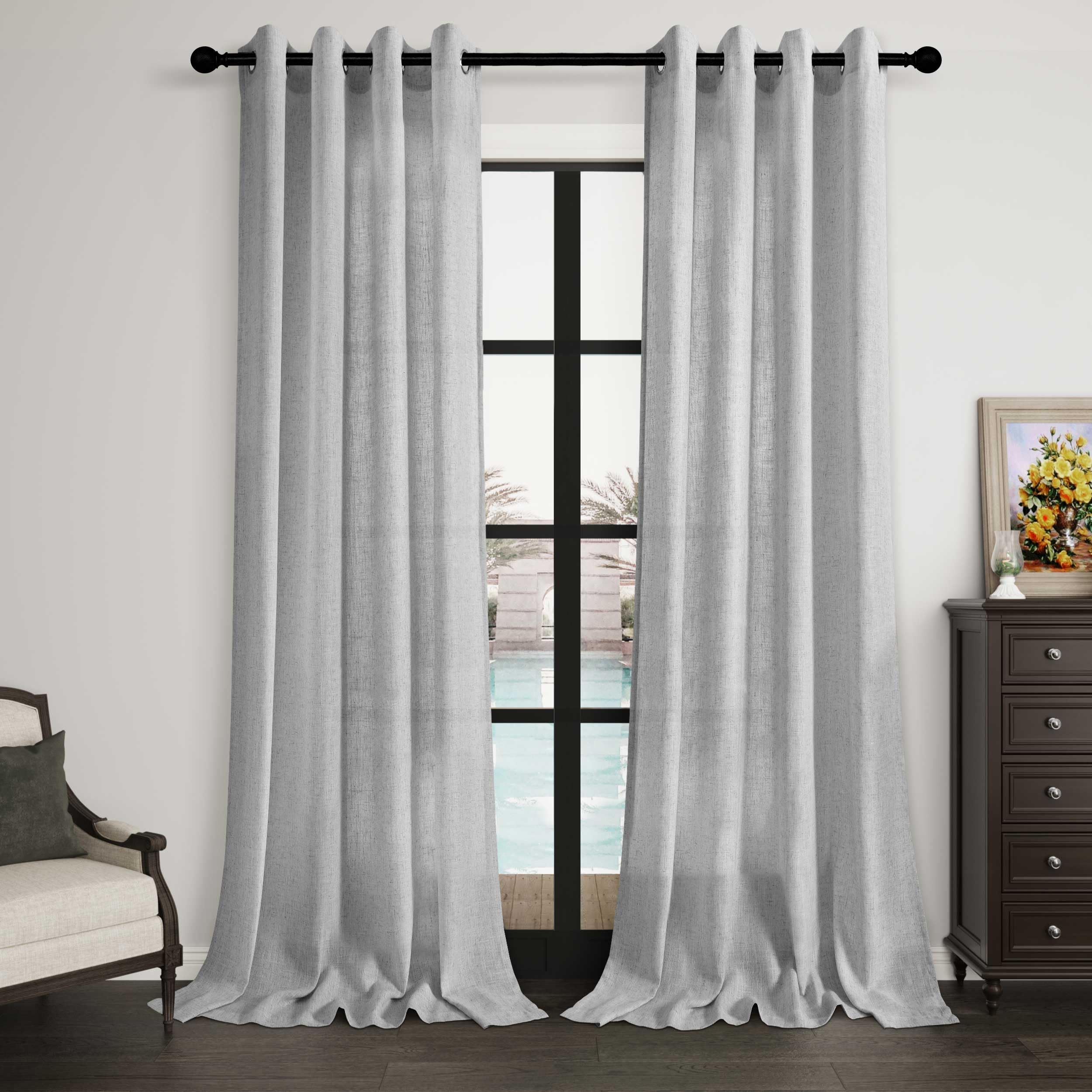 Aersas Black Bedroom Linen Curtains 63 Inch Length 2 Panel Privacy Energy Efficient Semi Sheer Black Linen Drapes for Living Room Modern Farmhouse Grommet Window Curtain for Nursery Office 52x63