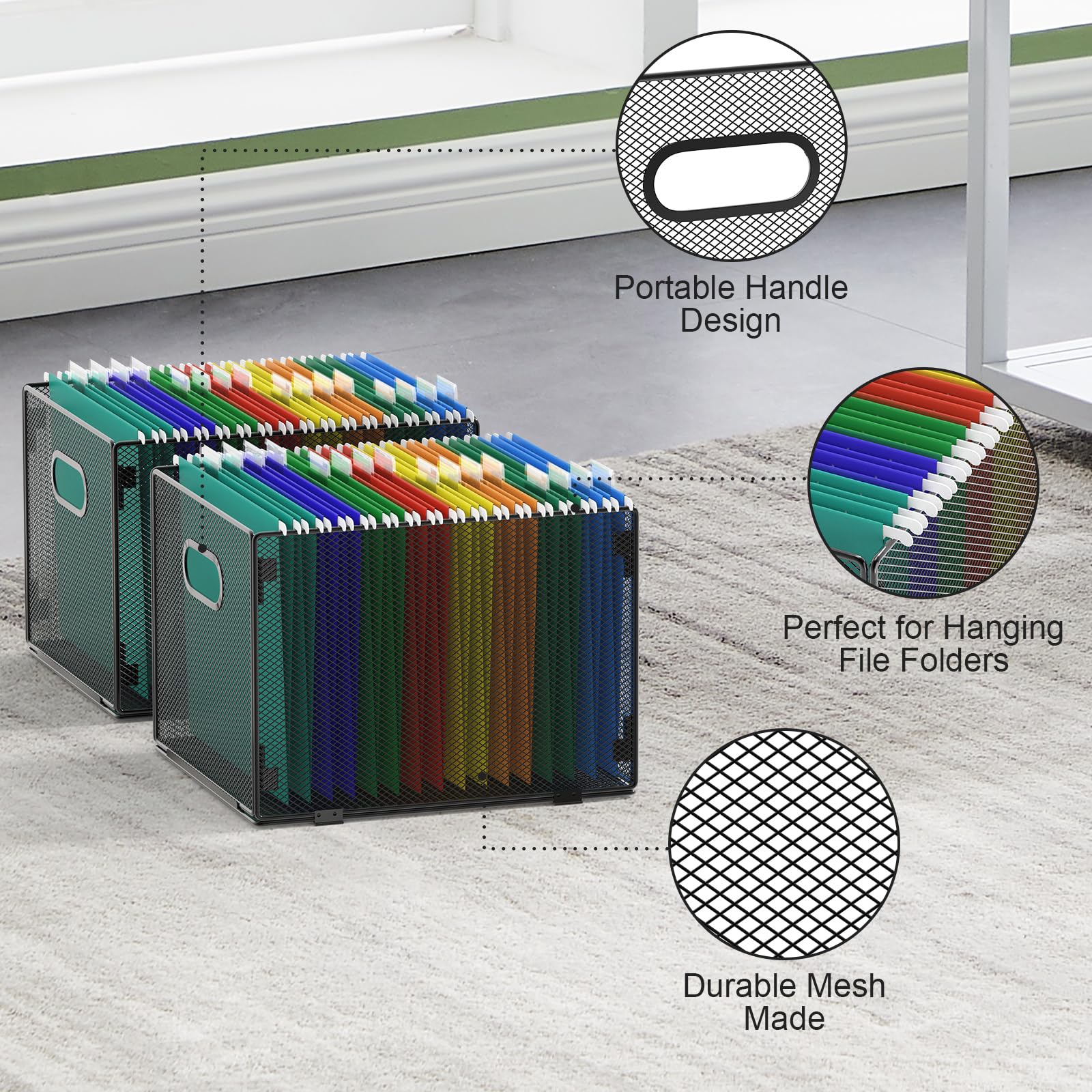 samstar Hanging File Organizer, Mesh File Folder Organizer File Crate File Cabinet Inserts Storage Box, Letter Size