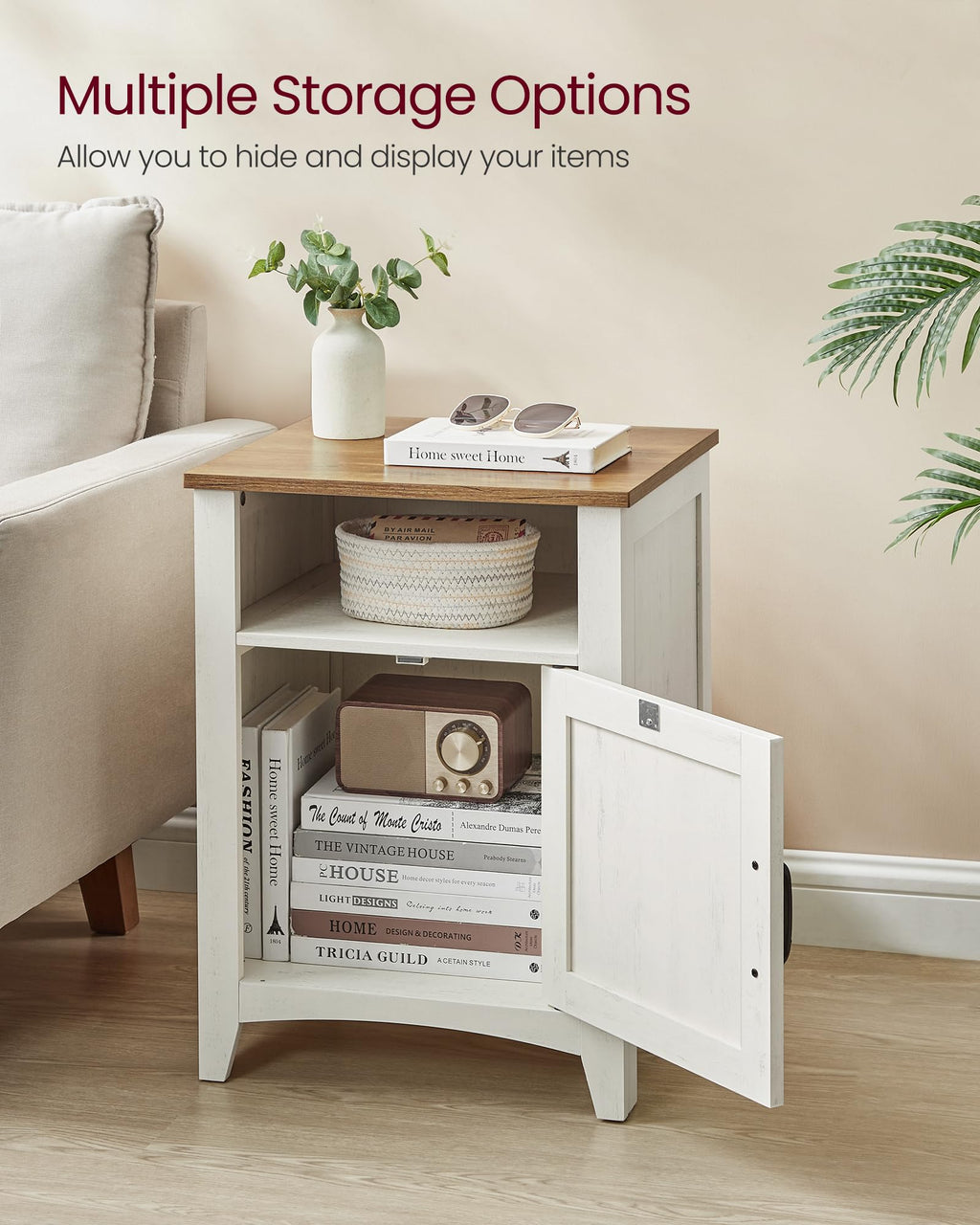 VASAGLE LIRY Collection - Farmhouse Nightstand with Barn Door, Bedside Table with Storage, Side End Table, Night Stand, Open Compartment, for Bedroom, Misty Gray ULET609G68